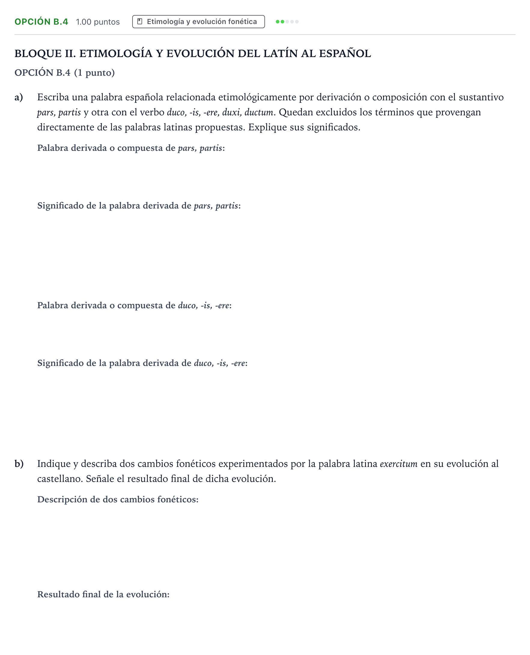 Enunciado: Opción B.4 · Latín II PAU Madrid Ordinaria Coincidencias 2025