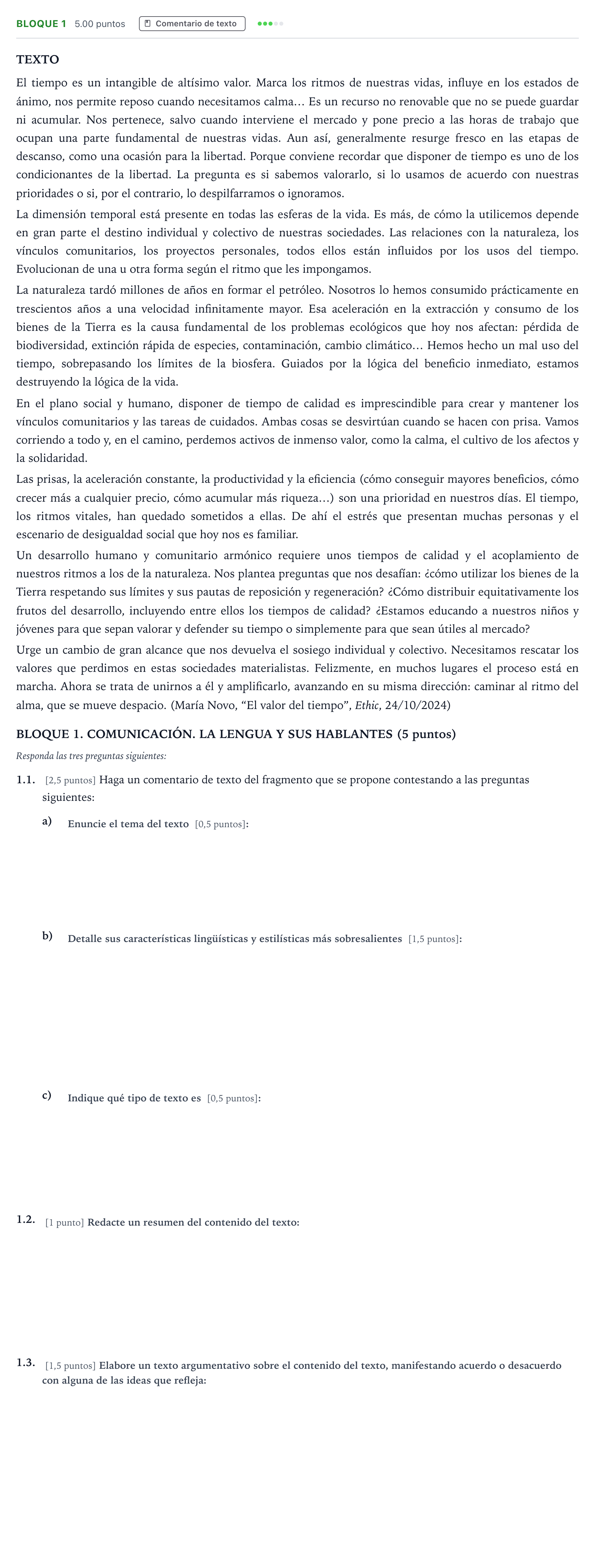 Enunciado: Bloque 1 · Lengua Castellana y Literatura II PAU Madrid Ordinaria 12:00 2025