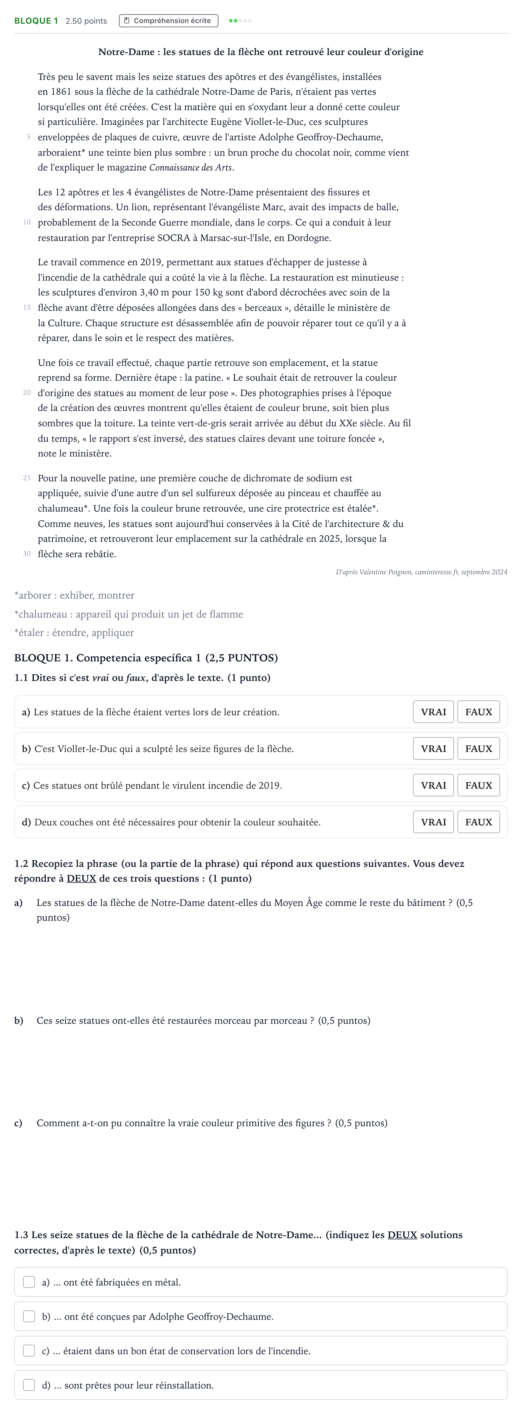 Enunciado: Bloque 1 · Francés PAU Madrid Extraordinaria 2025