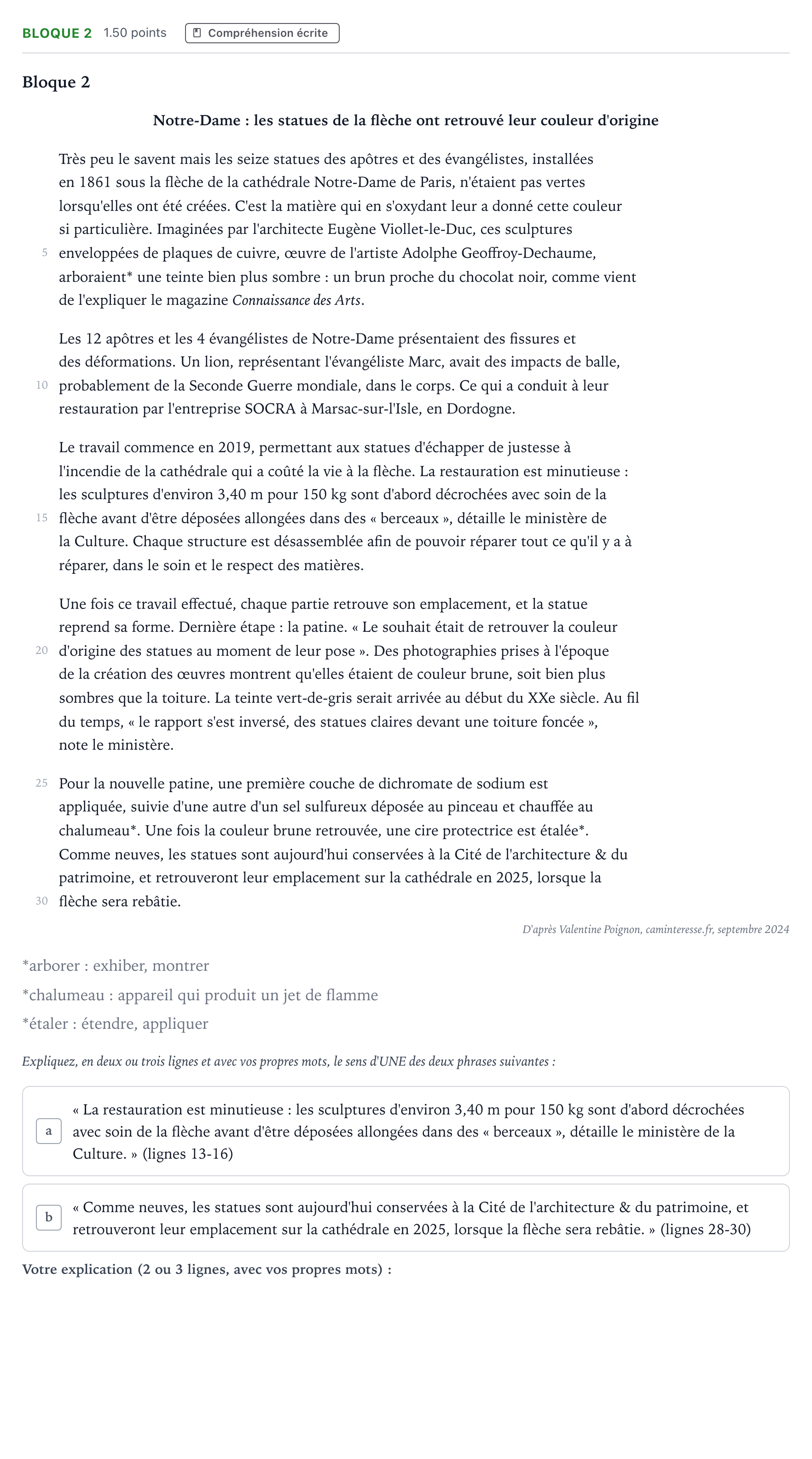 Enunciado: Bloque 2 · Francés PAU Madrid Extraordinaria 2025