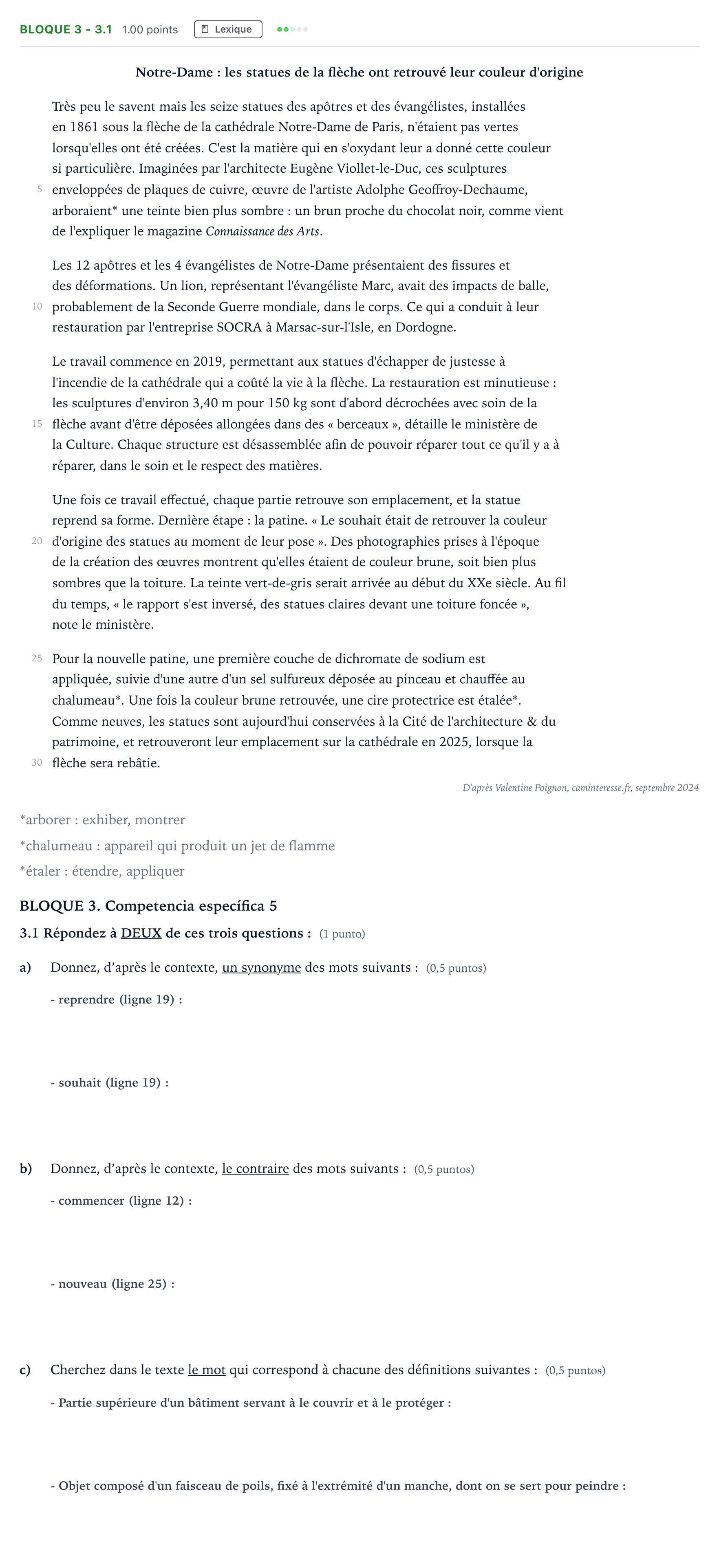Enunciado: Bloque 3 - 3.1 · Francés PAU Madrid Extraordinaria 2025