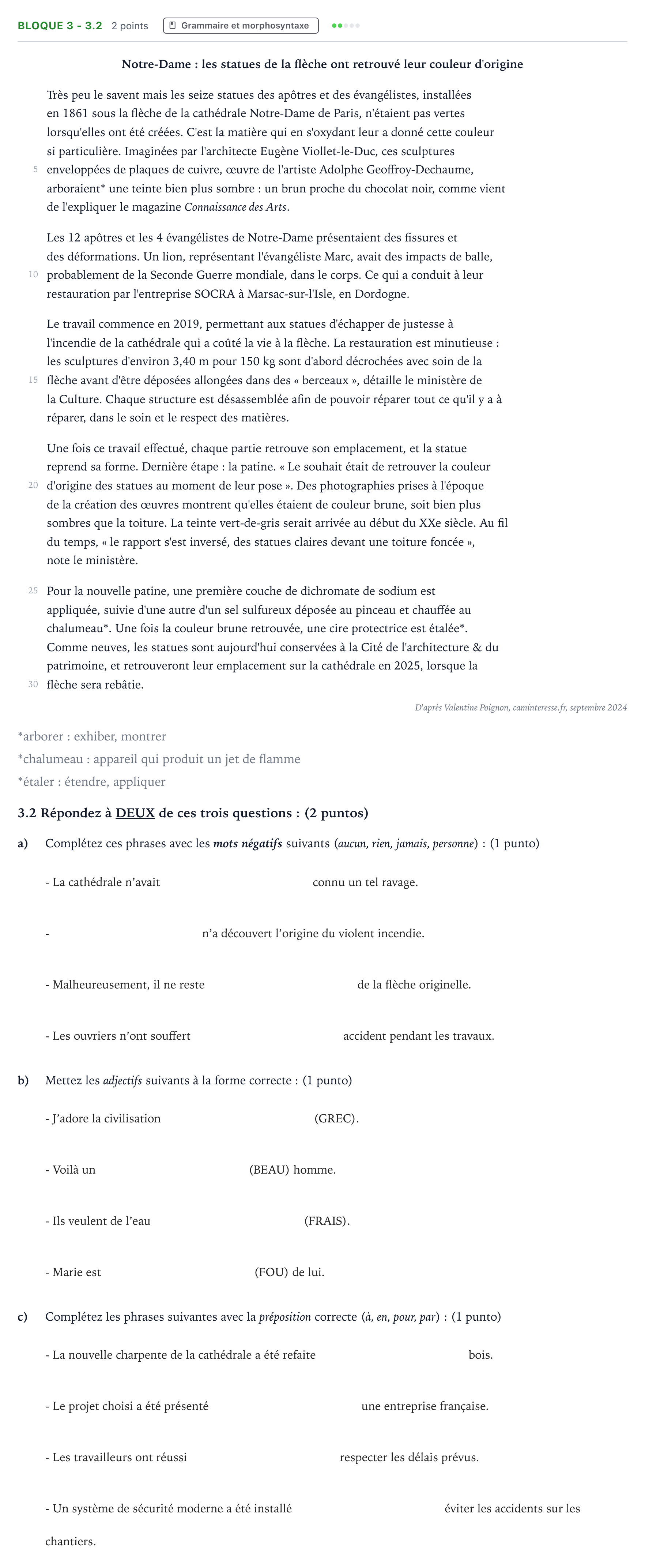Enunciado: Bloque 3 - 3.2 · Francés PAU Madrid Extraordinaria 2025