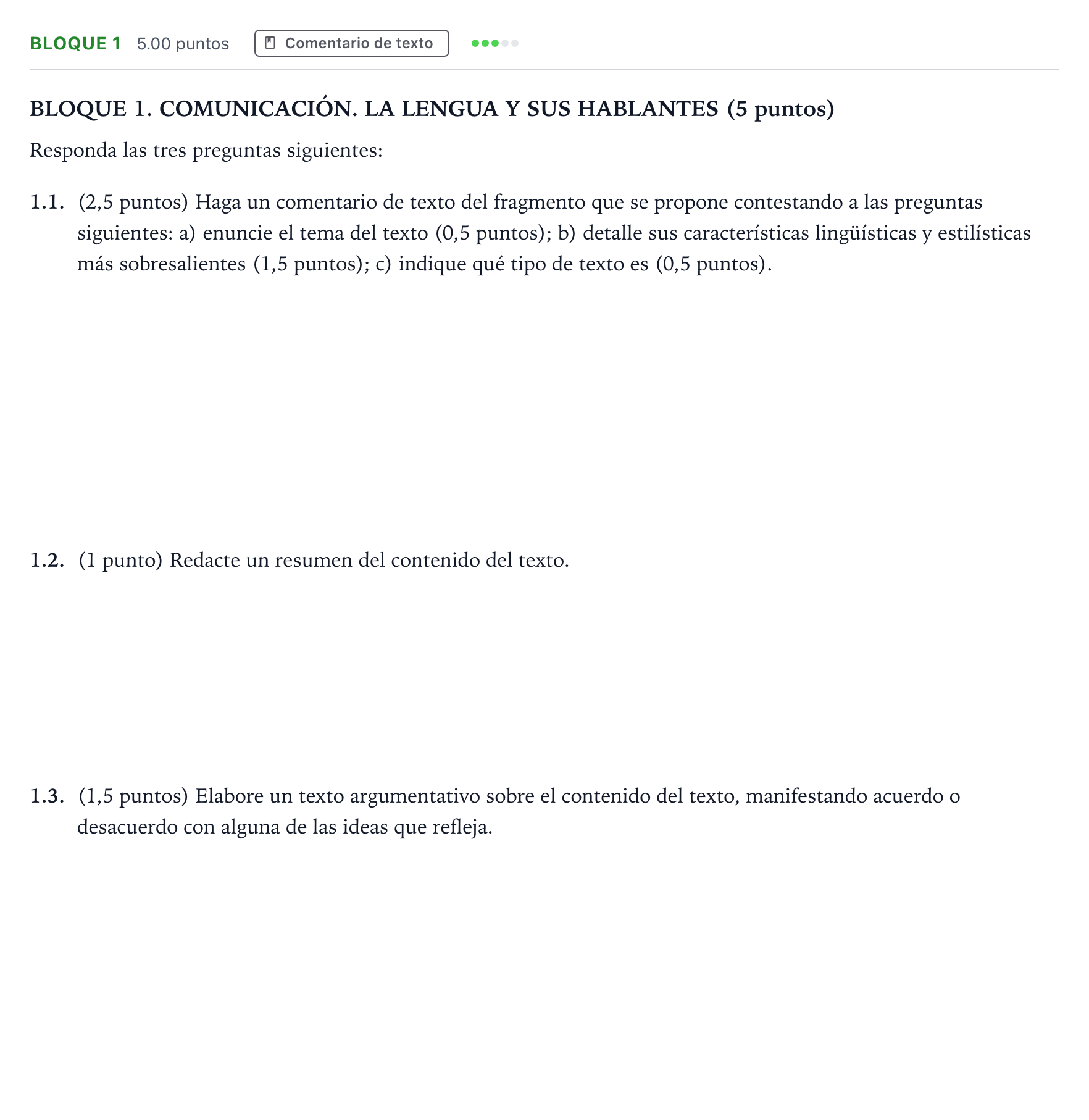 Enunciado: Bloque 1 · Lengua Castellana y Literatura II PAU Madrid Ordinaria 9:30 2025