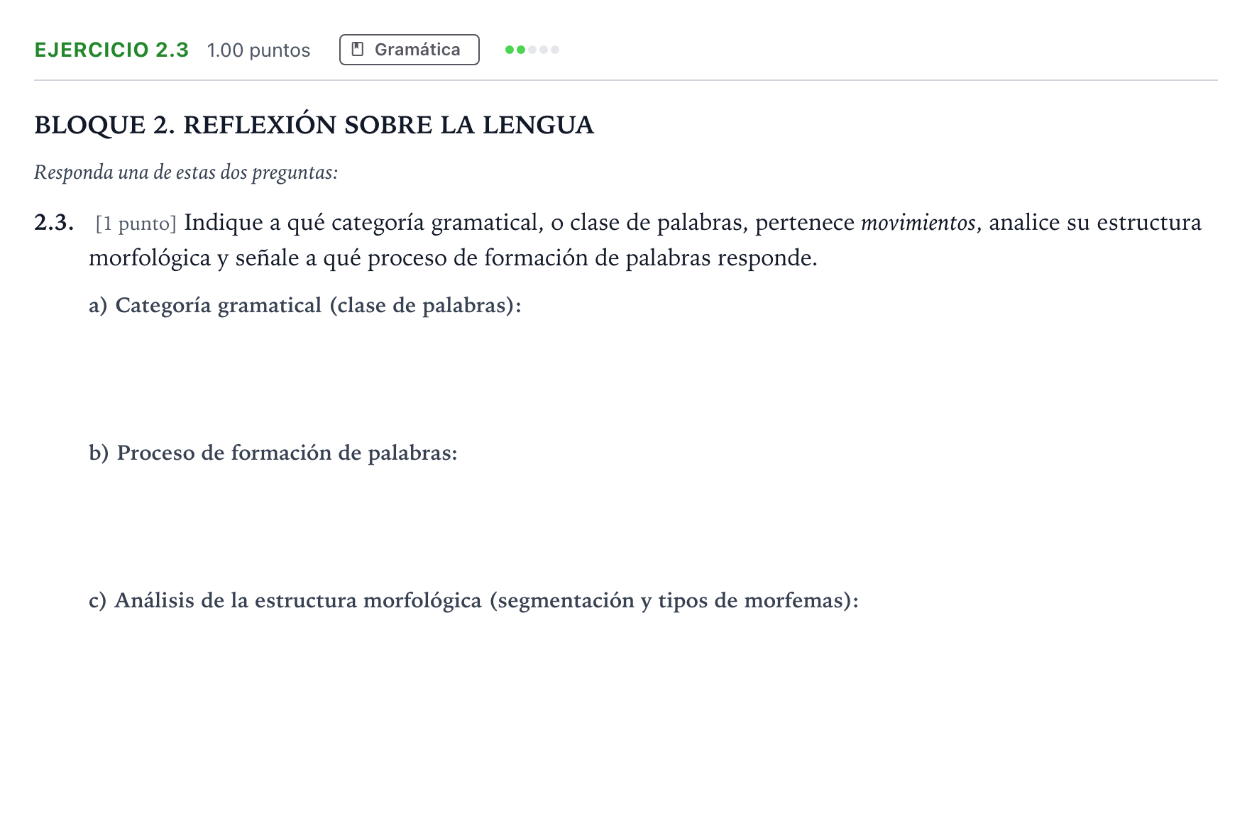 Enunciado: Ejercicio 2.3 · Lengua Castellana y Literatura II PAU Madrid Ordinaria Coincidencias 2025