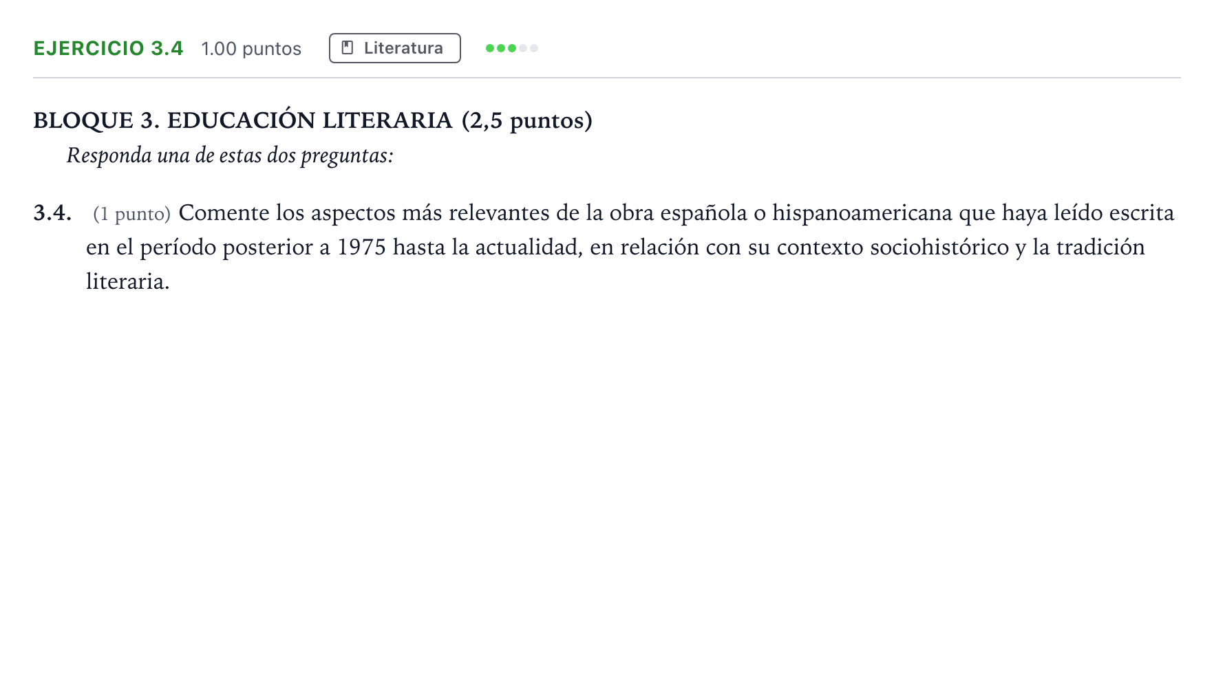 Enunciado: Ejercicio 3.4 · Lengua Castellana y Literatura II PAU Madrid Ordinaria Coincidencias 2025