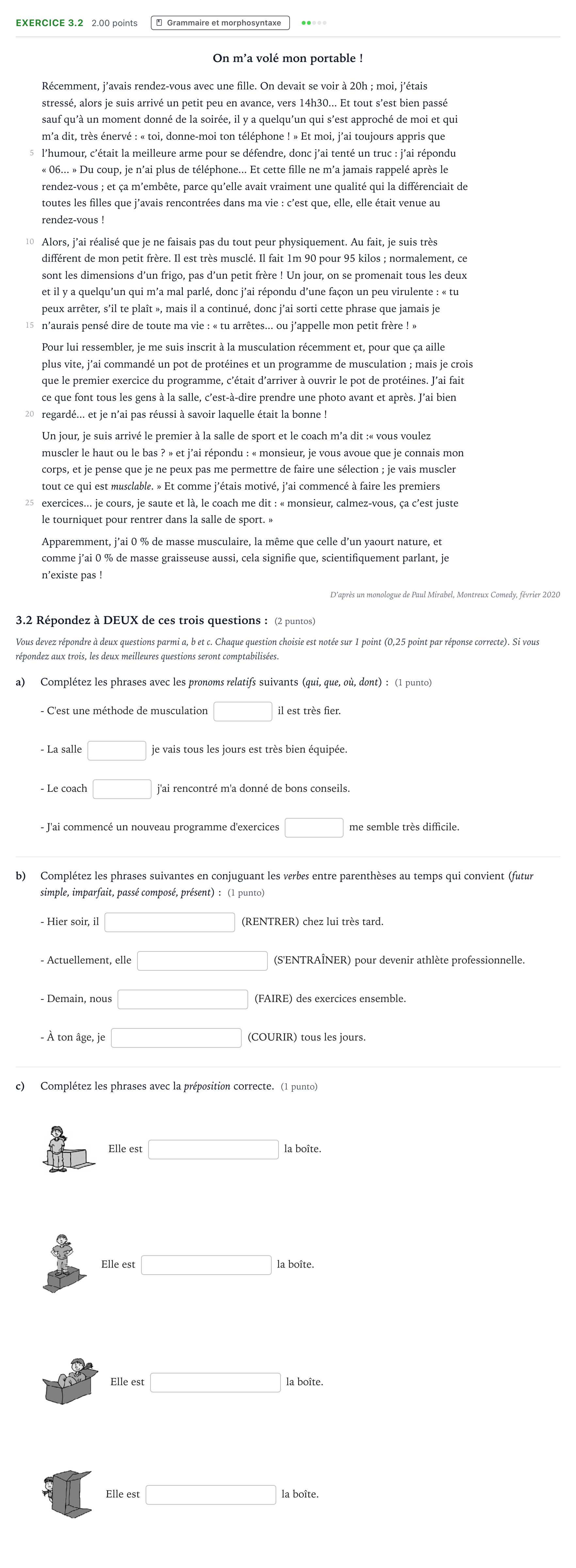 Enunciado: Ejercicio 3.2 - Grammaire et morphosyntaxe · Francés PAU Madrid Ordinaria 9:30 2025