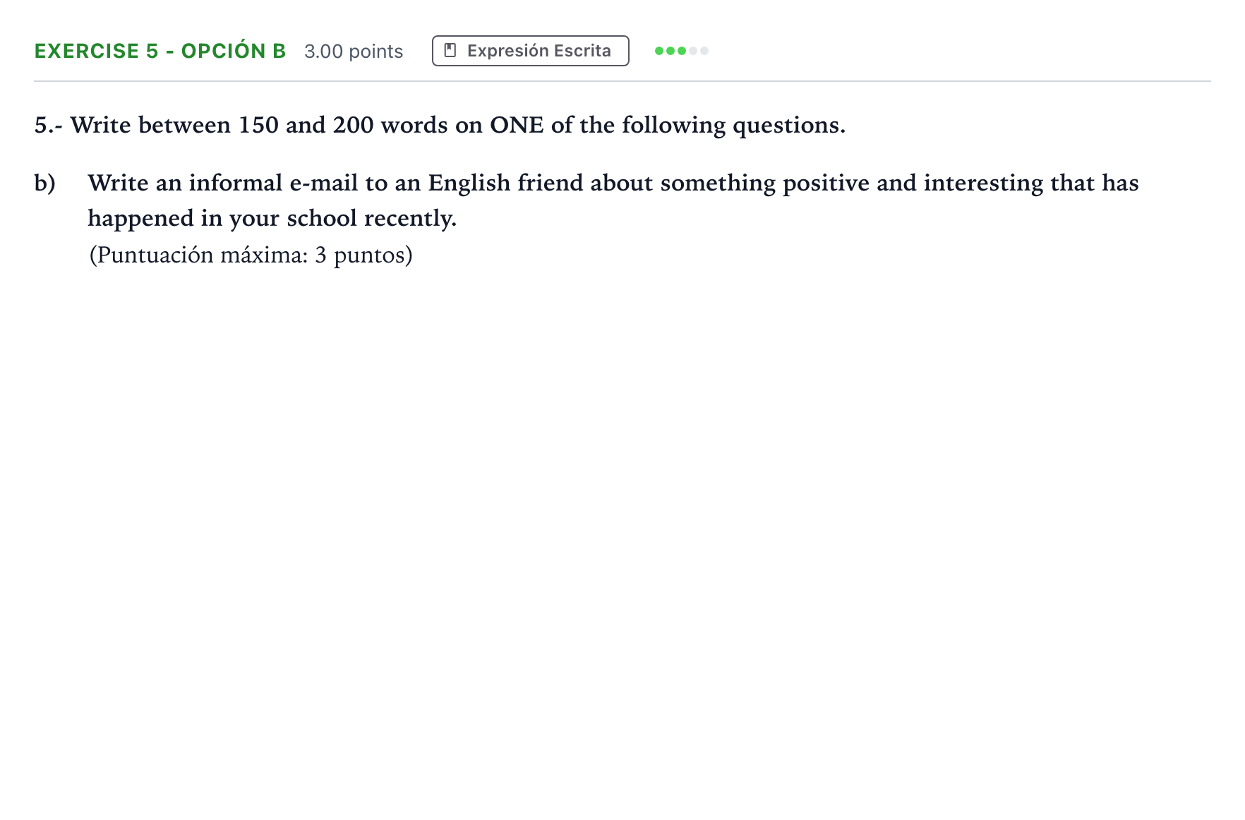 Enunciado: Ejercicio 5 - Opción b · Inglés PAU Madrid Modelo 2025