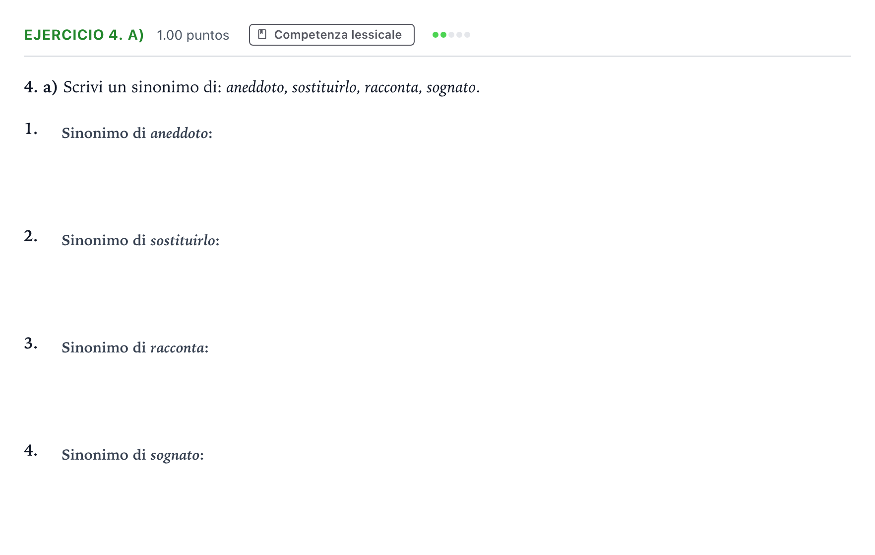 Enunciado: Ejercicio 4. a) · Italiano PAU Madrid Modelo 2025