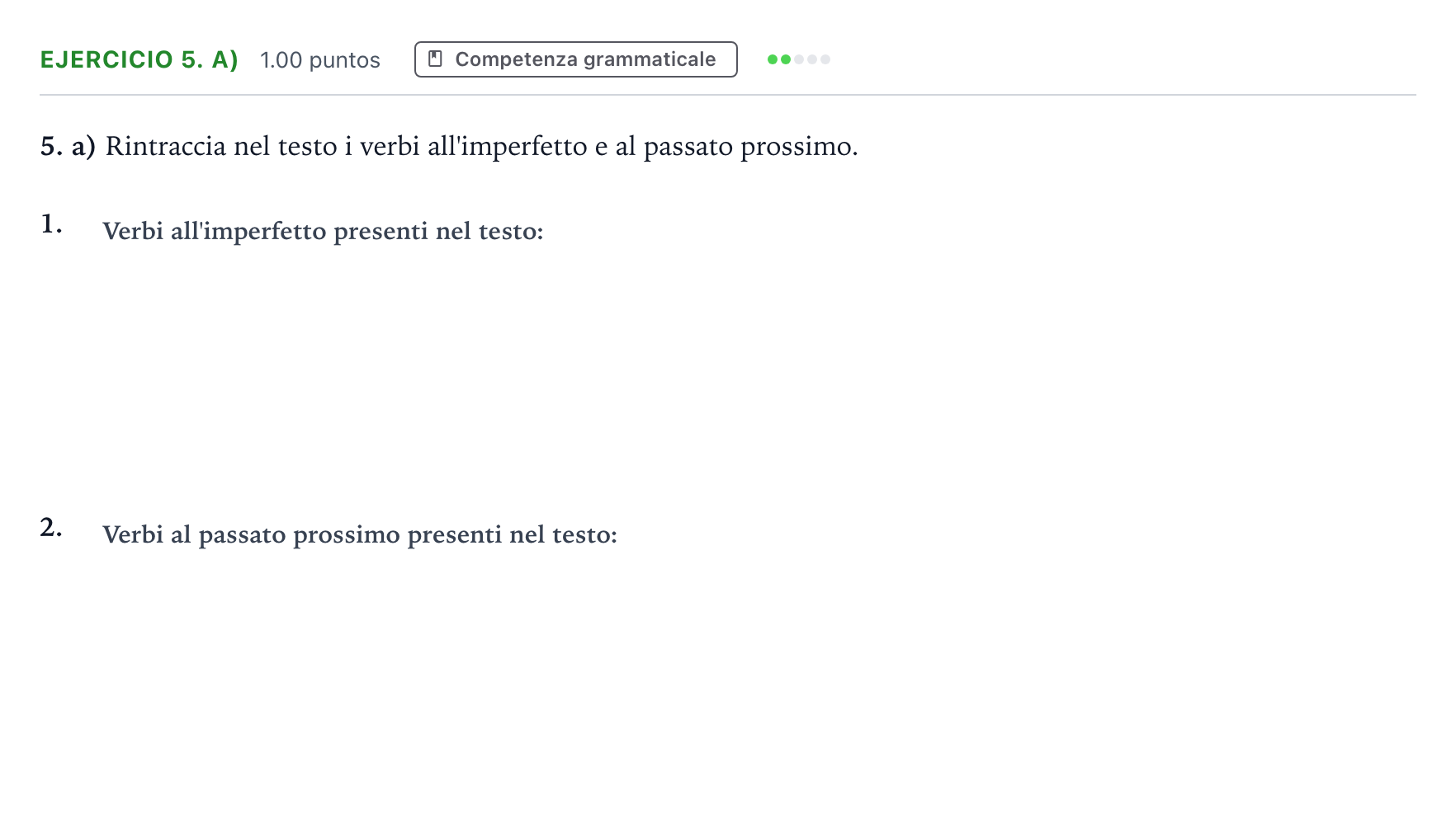 Enunciado: Ejercicio 5. a) · Italiano PAU Madrid Modelo 2025