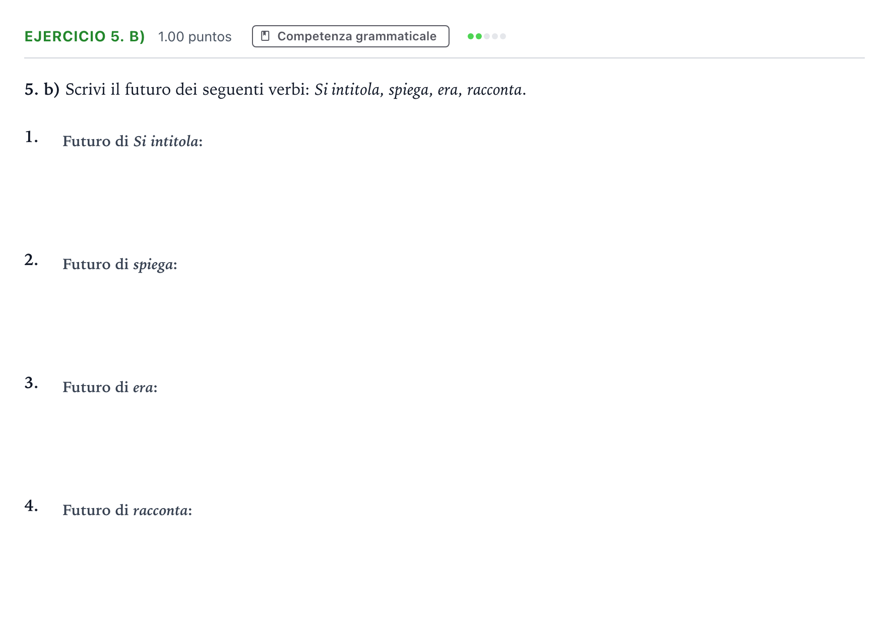 Enunciado: Ejercicio 5. b) · Italiano PAU Madrid Modelo 2025