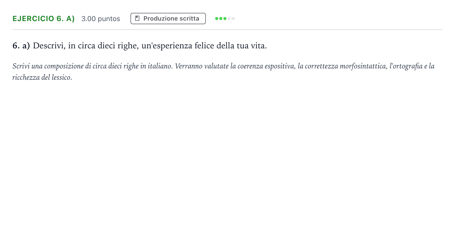 Enunciado: Ejercicio 6. a) · Italiano PAU Madrid Modelo 2025