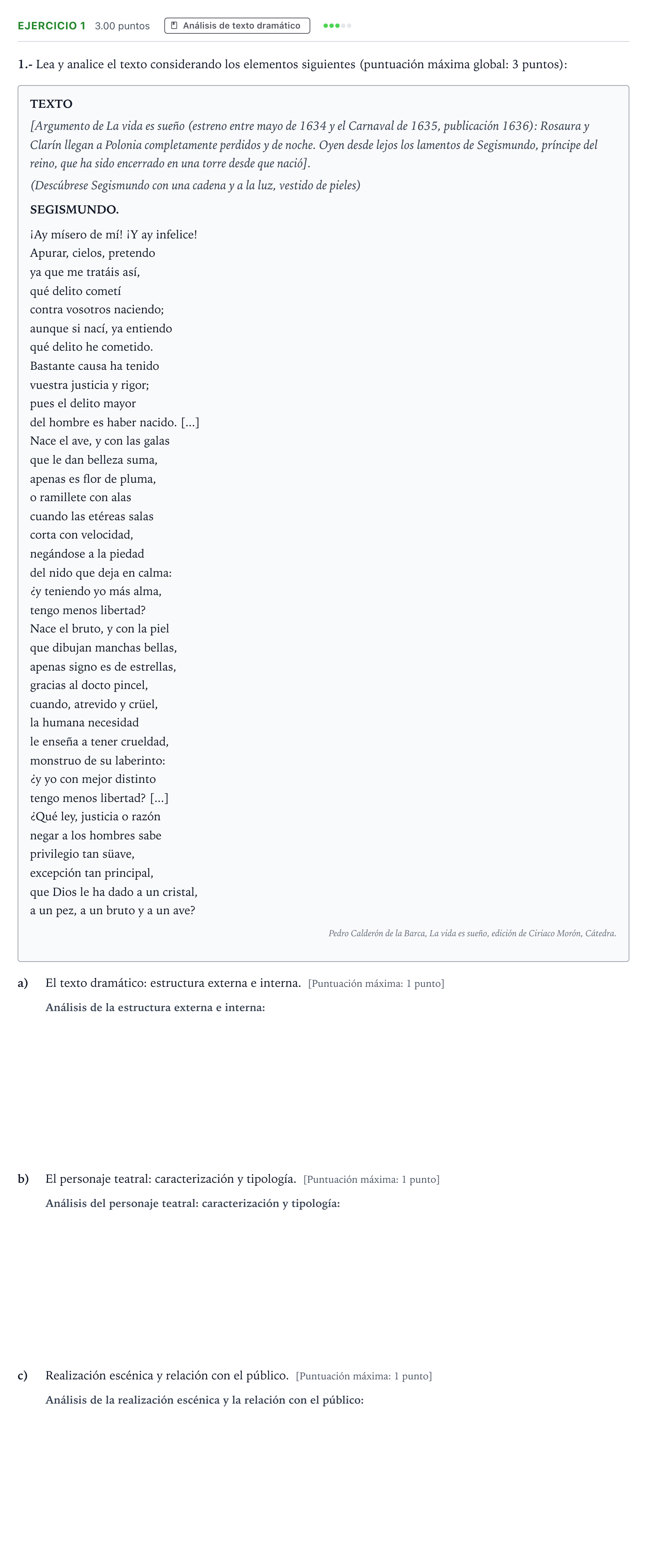 Enunciado: Problema 1 · Literatura Dramática PAU Madrid Modelo 2025