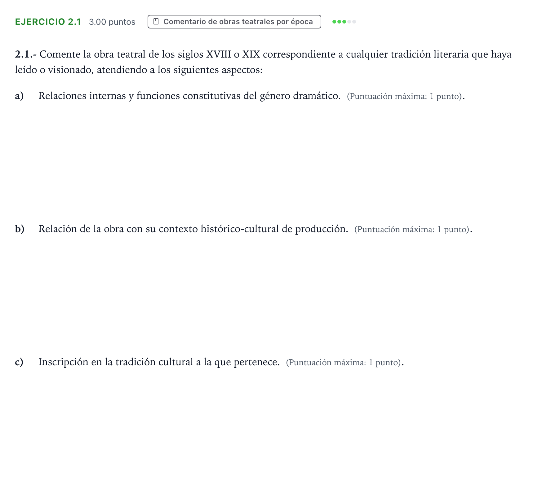 Enunciado: Ejercicio 2.1 · Literatura Dramática PAU Madrid Modelo 2025