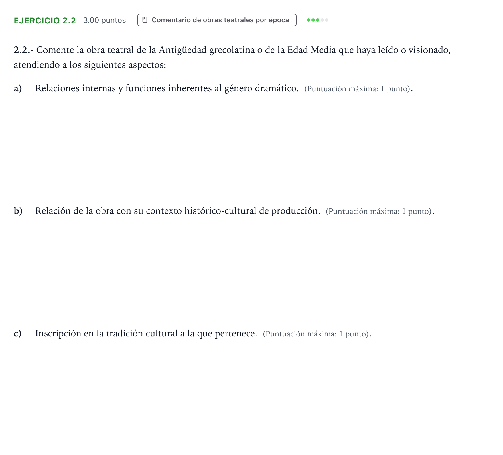 Enunciado: Ejercicio 2.2 · Literatura Dramática PAU Madrid Modelo 2025