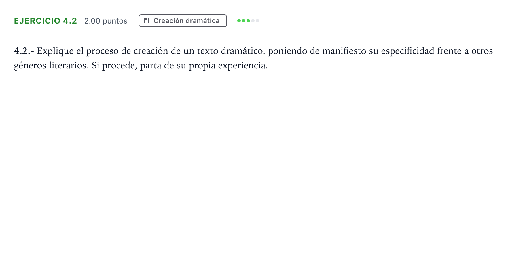 Enunciado: Ejercicio 4.2 · Literatura Dramática PAU Madrid Modelo 2025