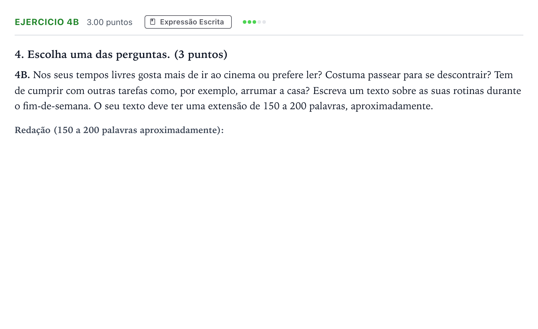 Enunciado: Ejercicio 4B · Portugués PAU Madrid Modelo 2025