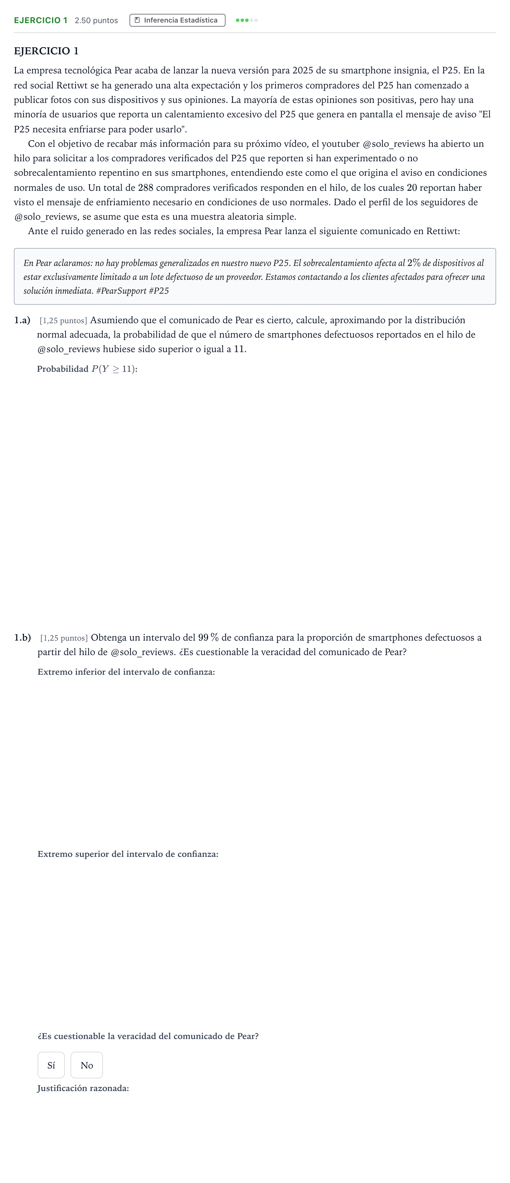 Enunciado: Ejercicio 1 · Matemáticas aplicadas a las Ciencias Sociales II PAU Madrid Extraordinaria 2025