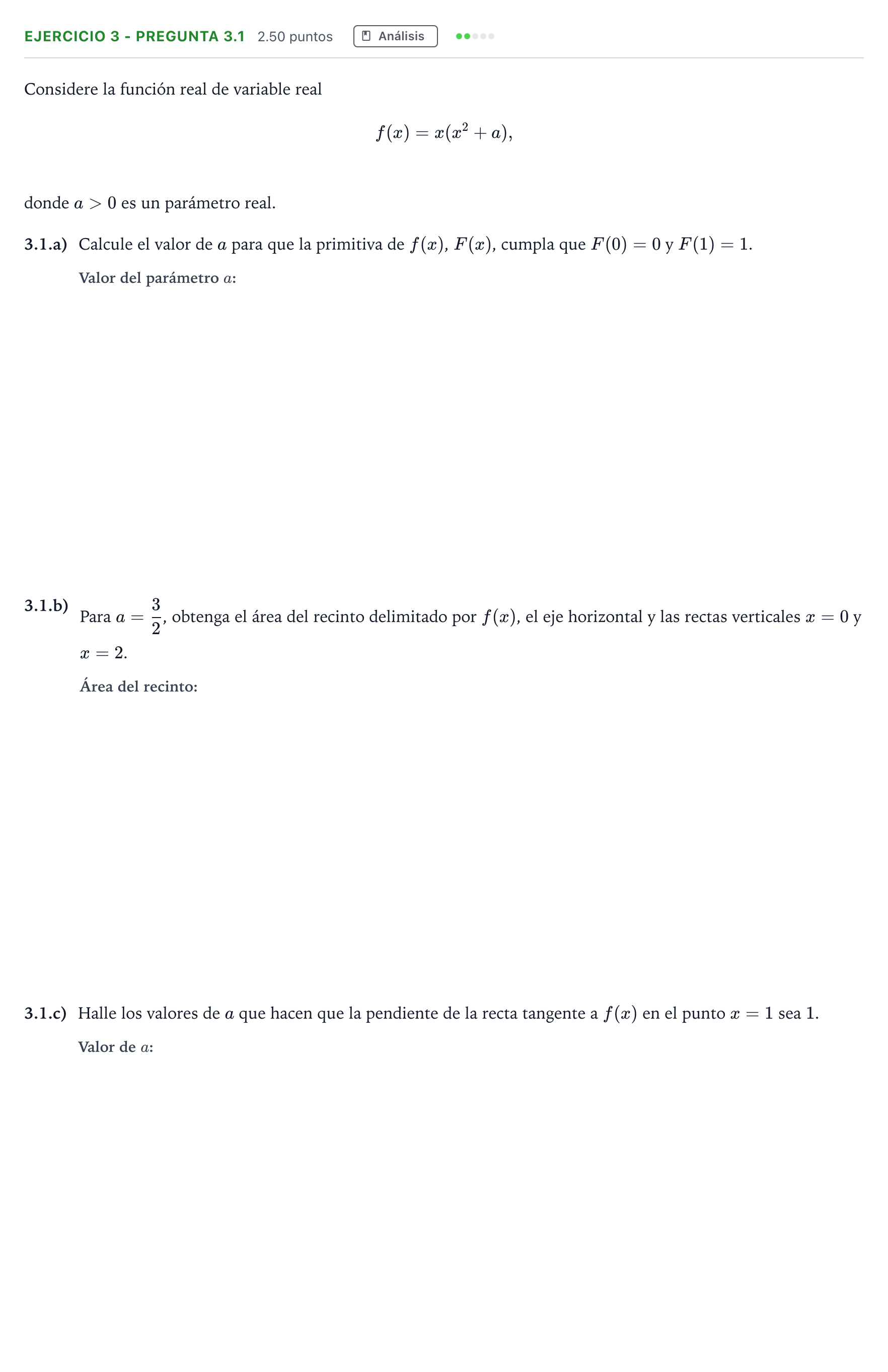 Enunciado: Ejercicio 3 - Pregunta 3.1 · Matemáticas aplicadas a las Ciencias Sociales II PAU Madrid Extraordinaria 2025