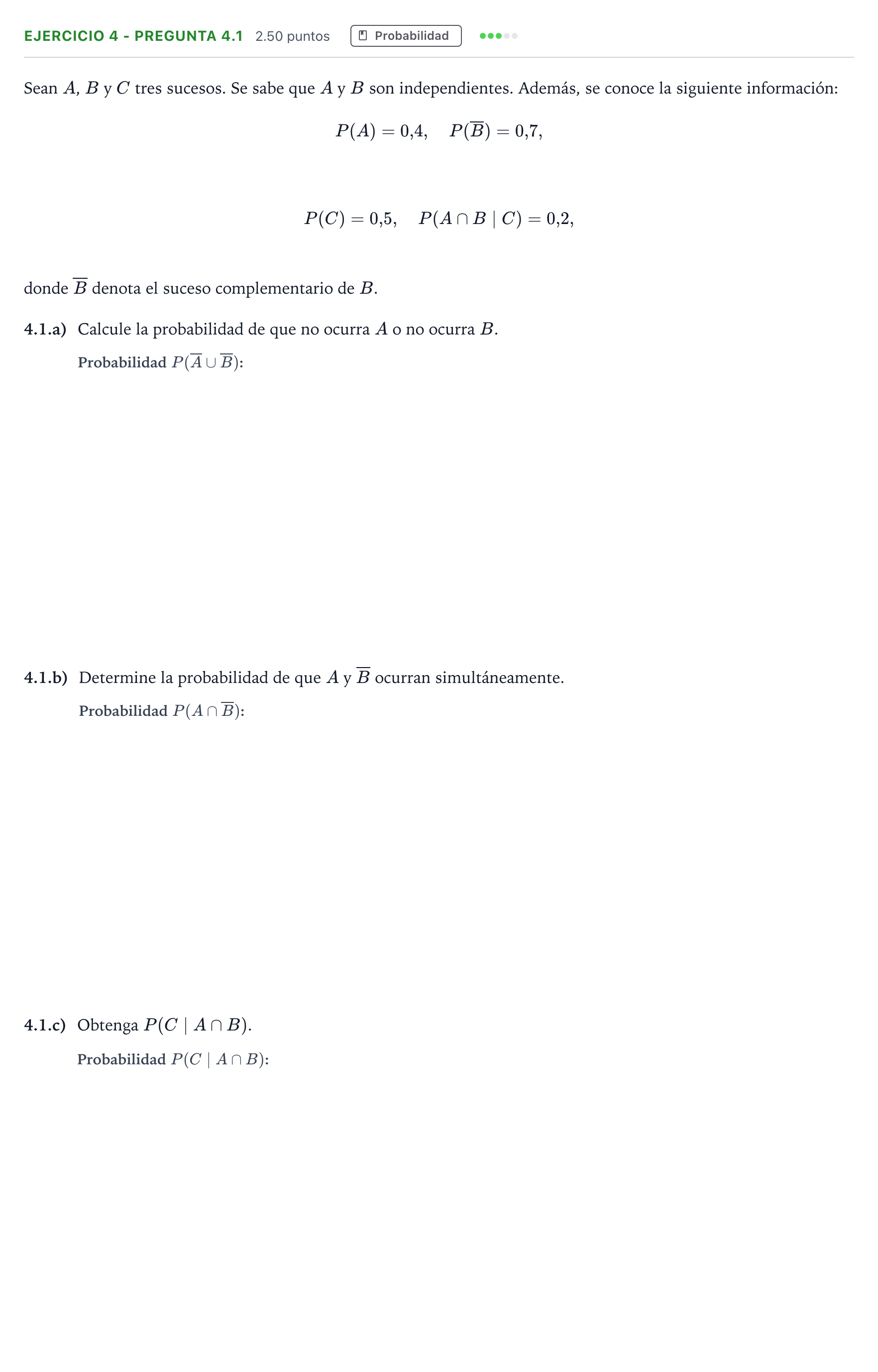 Enunciado: Ejercicio 4 - Pregunta 4.1 · Matemáticas aplicadas a las Ciencias Sociales II PAU Madrid Extraordinaria 2025