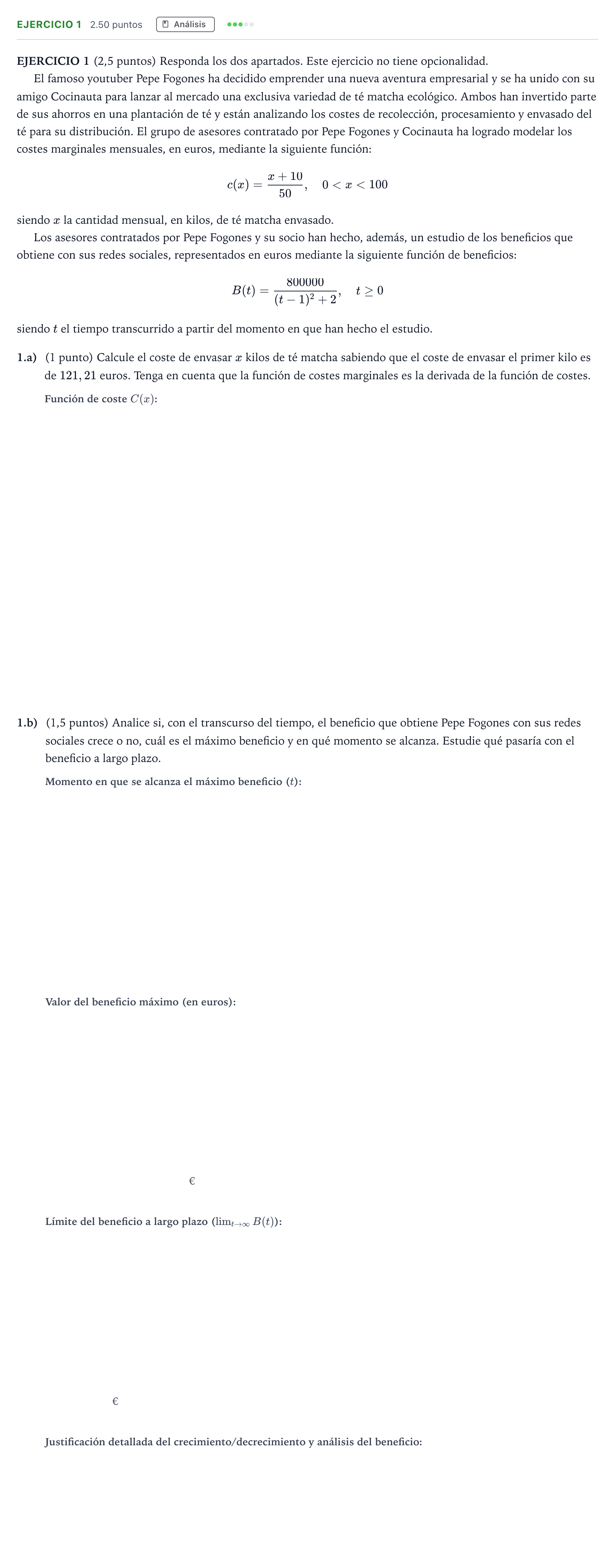 Enunciado: Ejercicio 1 · Matemáticas aplicadas a las Ciencias Sociales II PAU Madrid Extraordinaria Coincidencias 2025