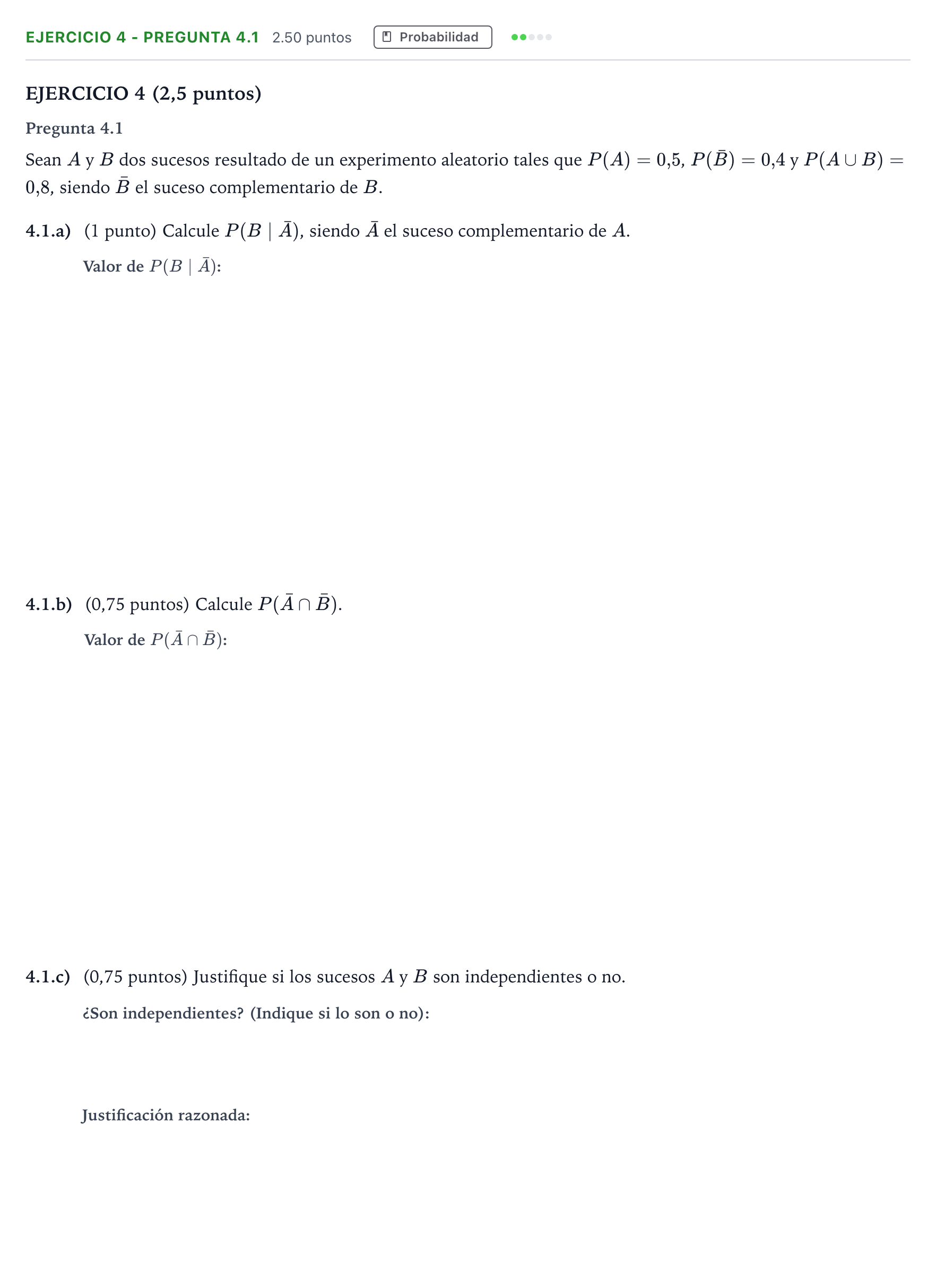 Enunciado: Ejercicio 4 - Pregunta 4.1 · Matemáticas aplicadas a las Ciencias Sociales II PAU Madrid Extraordinaria Coincidencias 2025