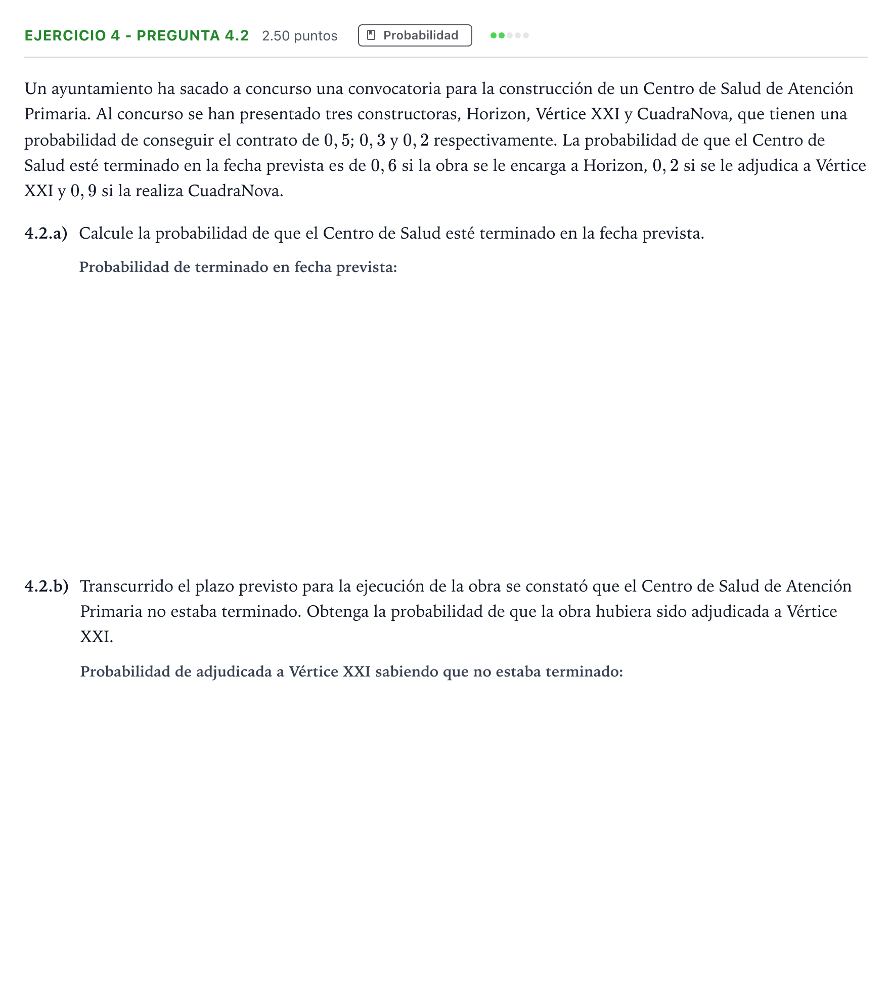 Enunciado: Ejercicio 4 - Pregunta 4.2 · Matemáticas aplicadas a las Ciencias Sociales II PAU Madrid Extraordinaria Coincidencias 2025