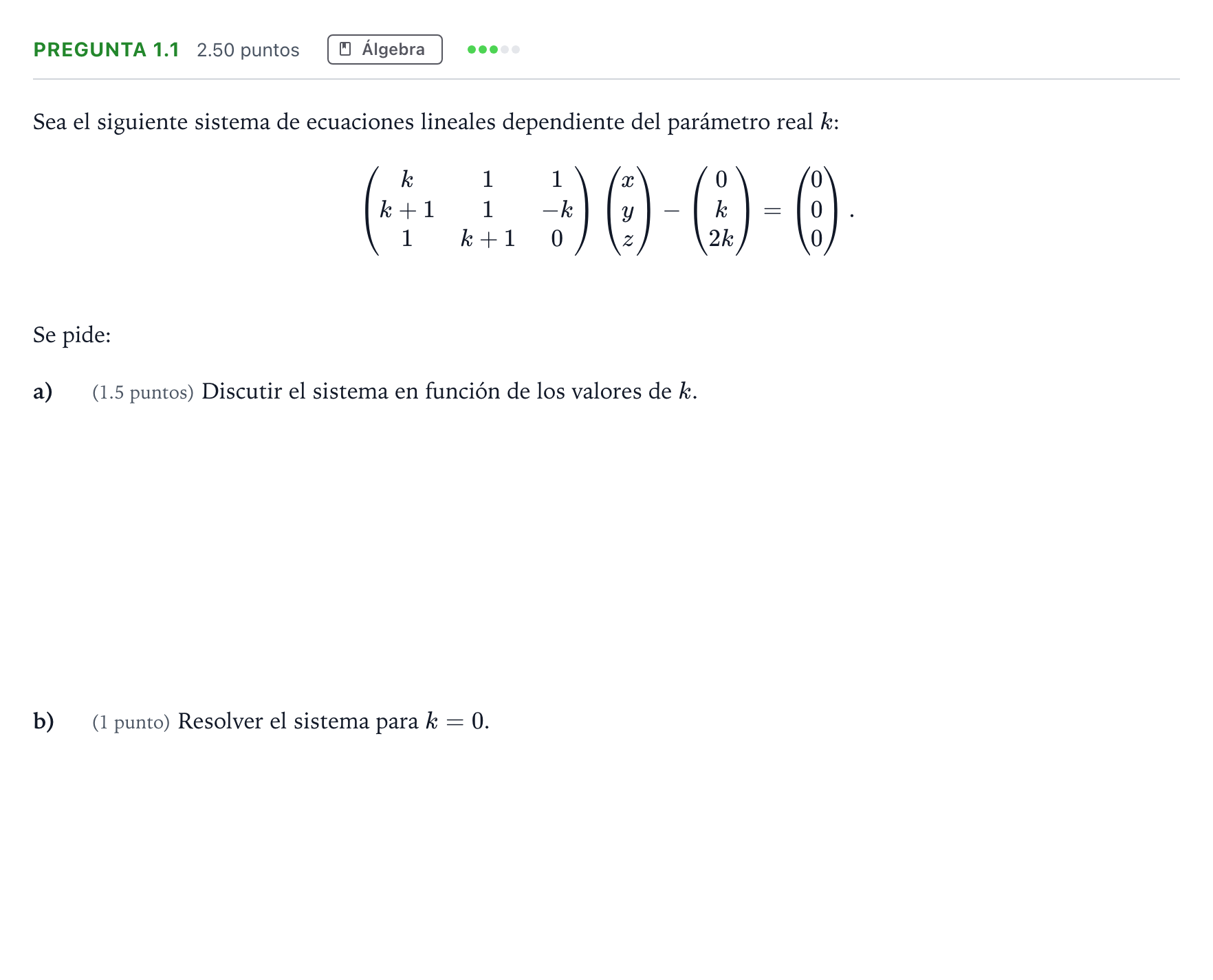 Enunciado: Pregunta 1.1 · Matemáticas II PAU Madrid Extraordinaria 2025