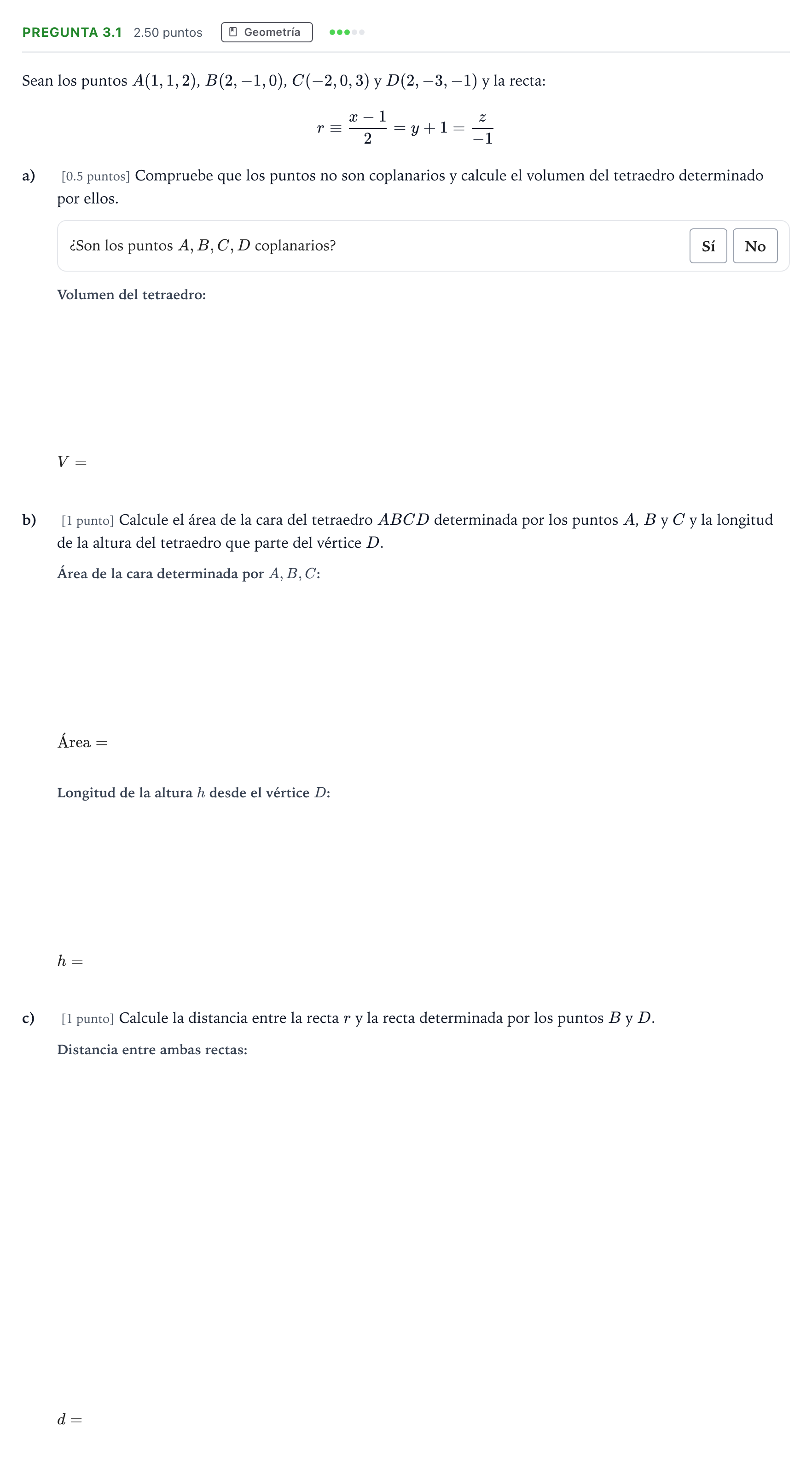 Enunciado: Pregunta 3.1 · Matemáticas II PAU Madrid Extraordinaria 2025