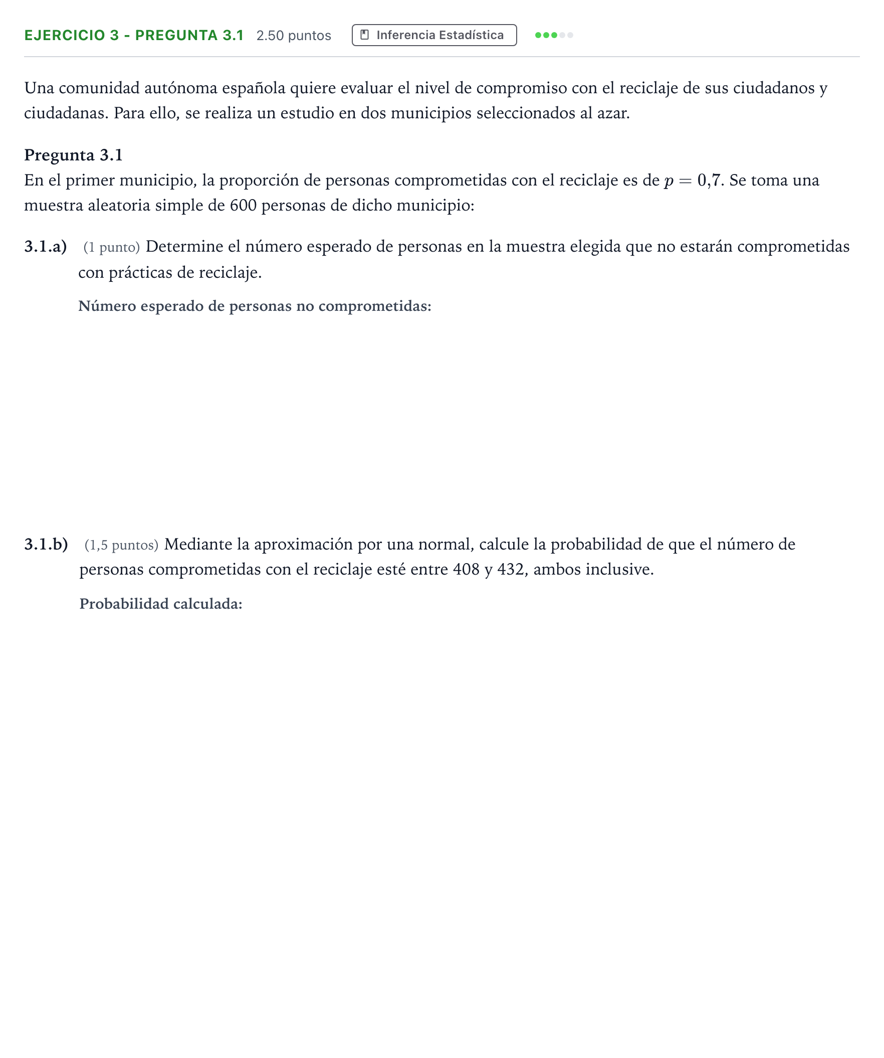 Enunciado: Ejercicio 3 - Pregunta 3.1 · Matemáticas aplicadas a las Ciencias Sociales II PAU Madrid Modelo 2025