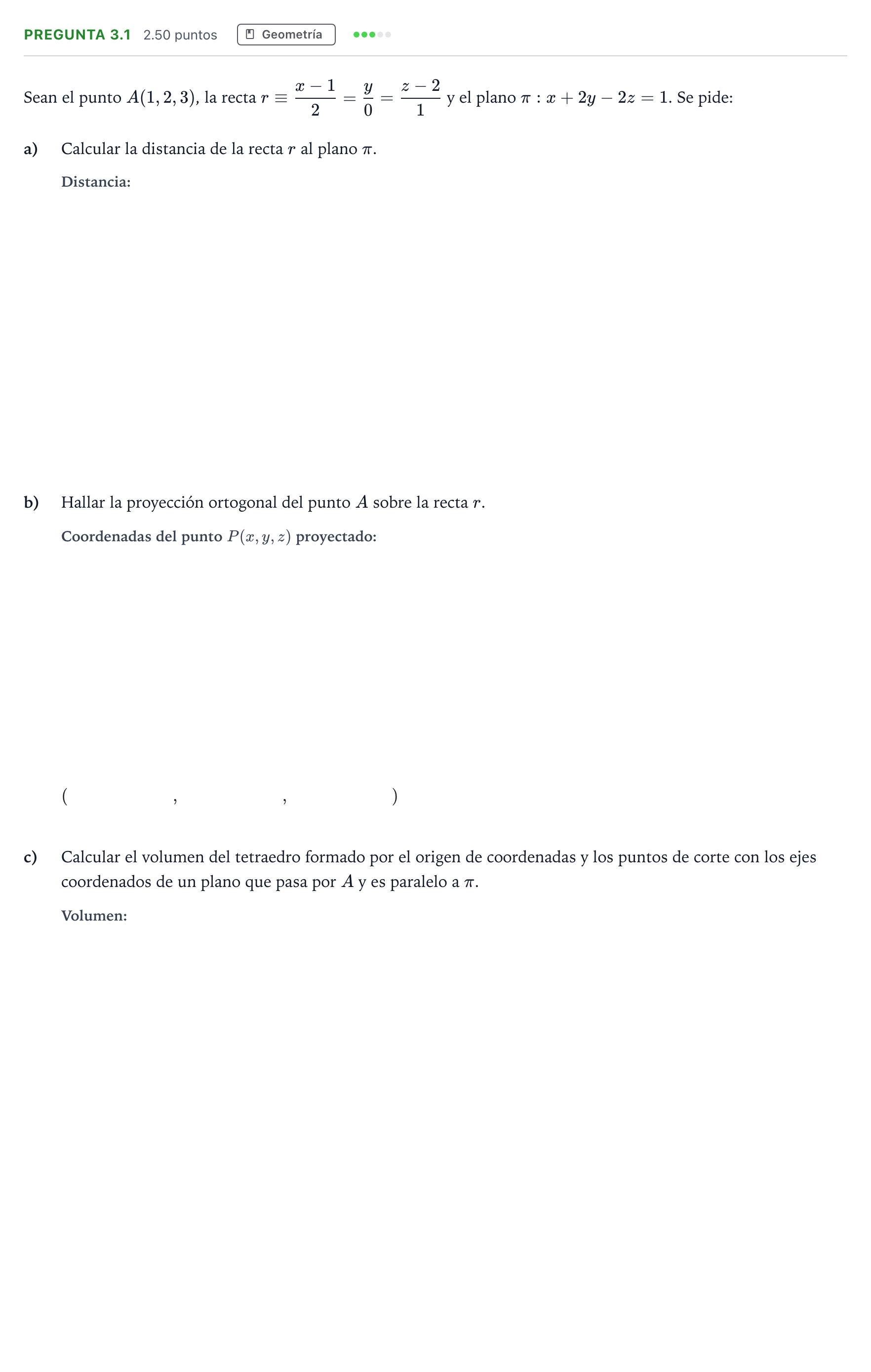 Enunciado: Pregunta 3.1 · Matemáticas II PAU Madrid Extraordinaria Coincidencias 2025