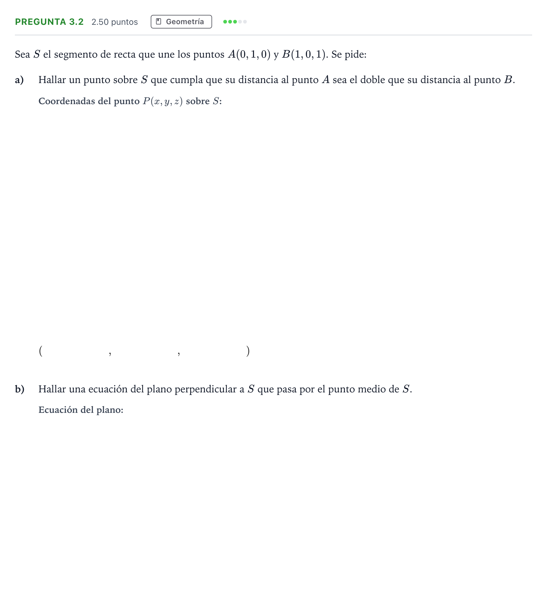 Enunciado: Pregunta 3.2 · Matemáticas II PAU Madrid Extraordinaria Coincidencias 2025