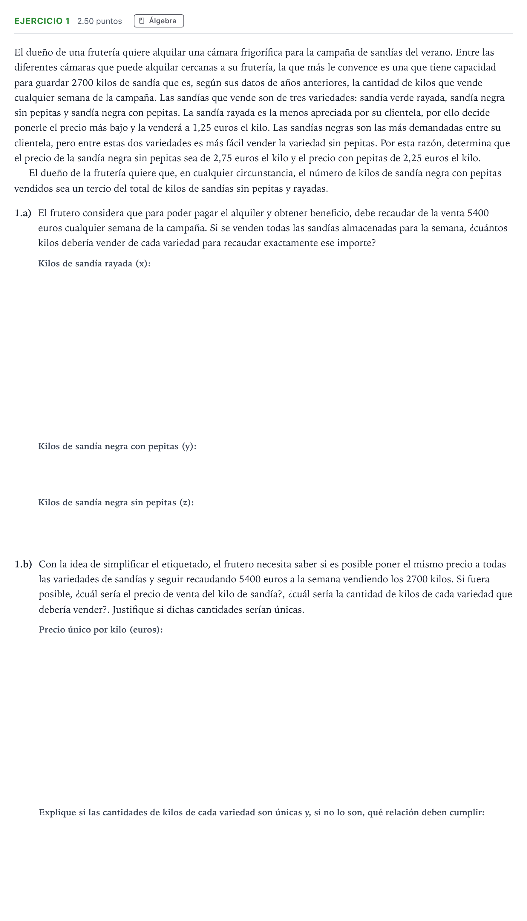 Enunciado: Ejercicio 1 · Matemáticas aplicadas a las Ciencias Sociales II PAU Madrid Ordinaria 2025