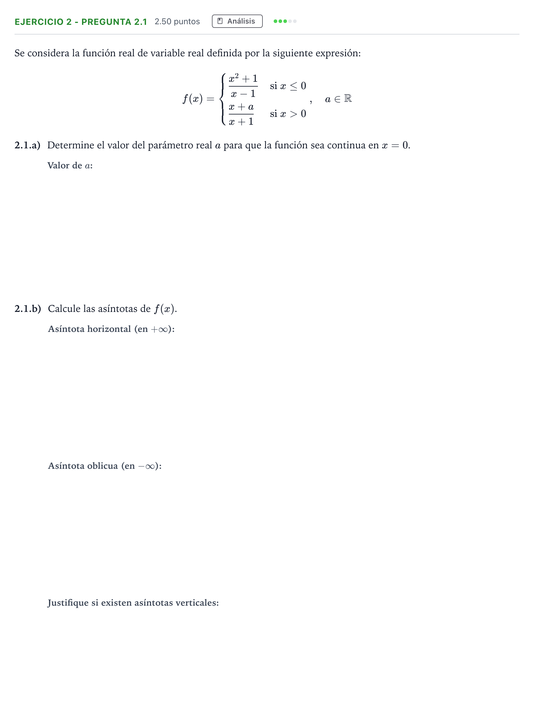 Enunciado: Ejercicio 2 - Pregunta 2.1 · Matemáticas aplicadas a las Ciencias Sociales II PAU Madrid Ordinaria 2025