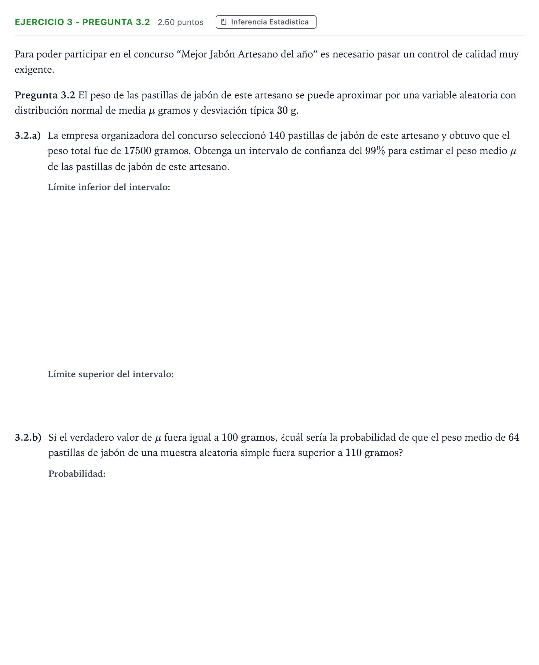 Enunciado: Ejercicio 3 - Pregunta 3.2 · Matemáticas aplicadas a las Ciencias Sociales II PAU Madrid Ordinaria 2025
