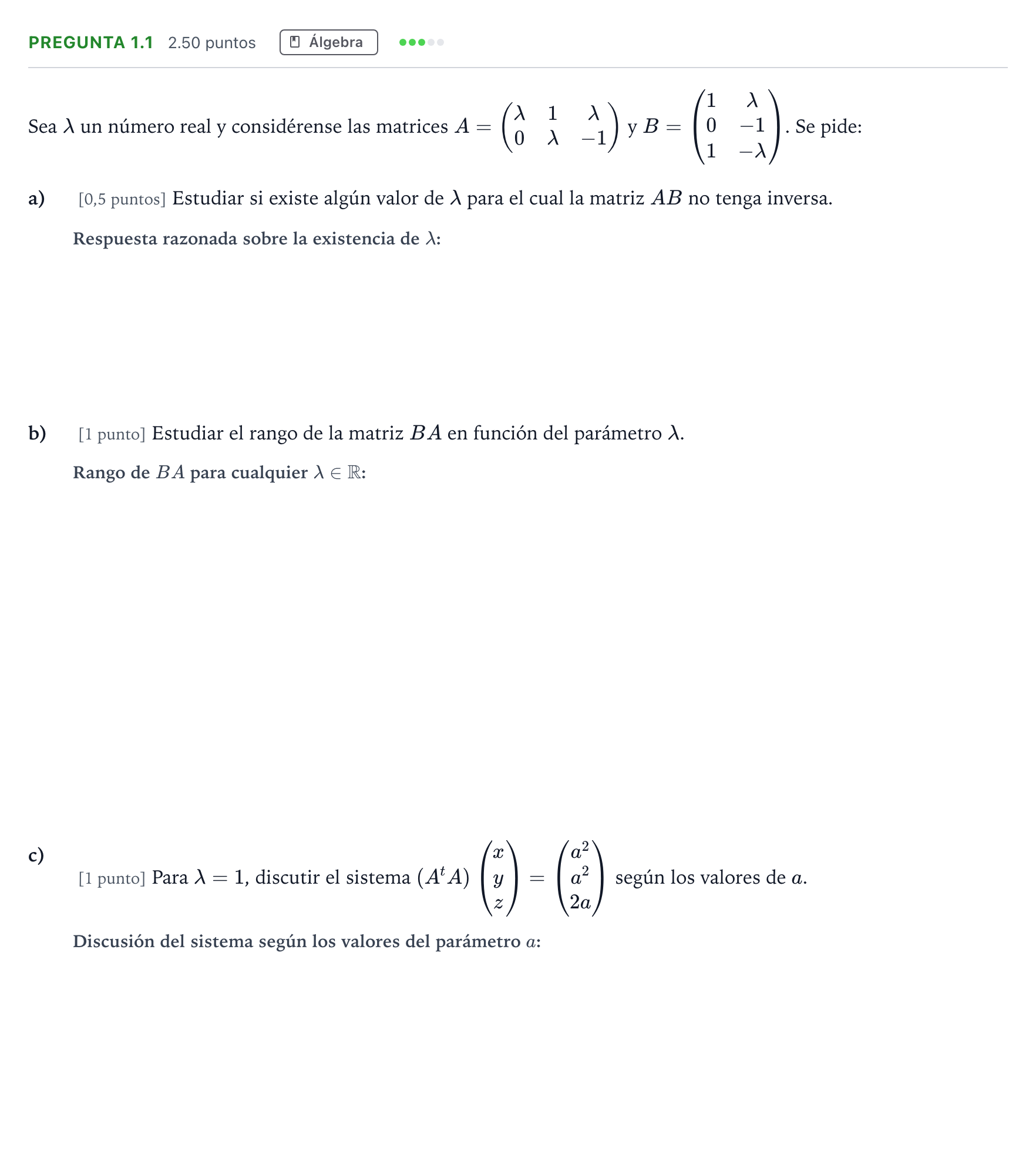 Enunciado: Pregunta 1.1 · Matemáticas II PAU Madrid Modelo 2025