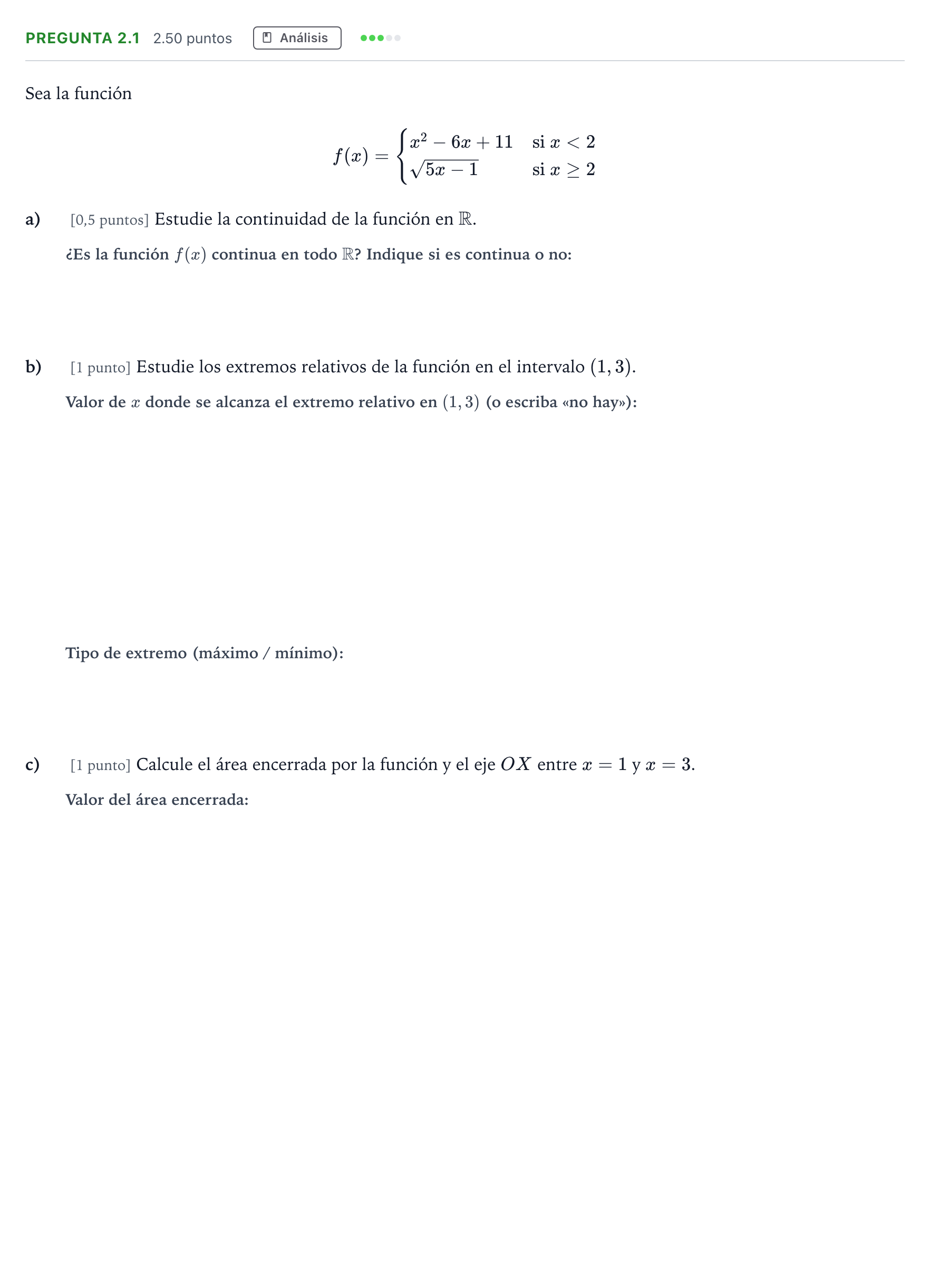 Enunciado: Pregunta 2.1 · Matemáticas II PAU Madrid Modelo 2025