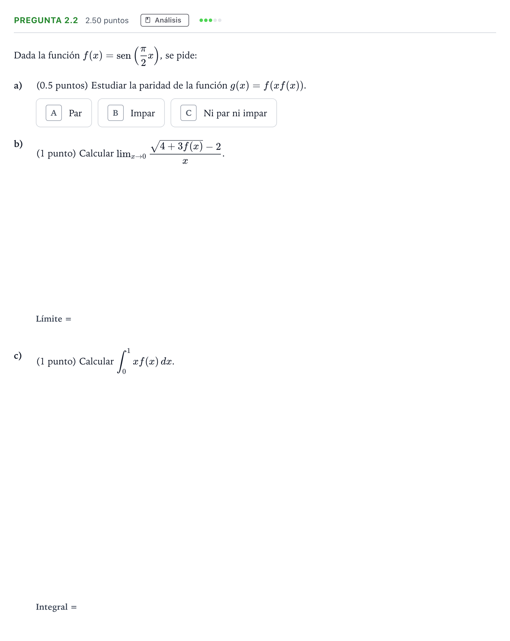 Enunciado: Pregunta 2.2 · Matemáticas II PAU Madrid Modelo 2025