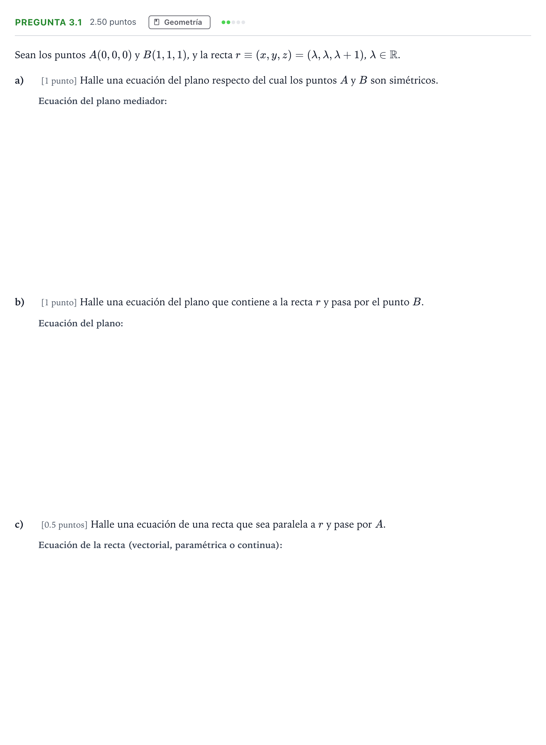Enunciado: Pregunta 3.1 · Matemáticas II PAU Madrid Modelo 2025