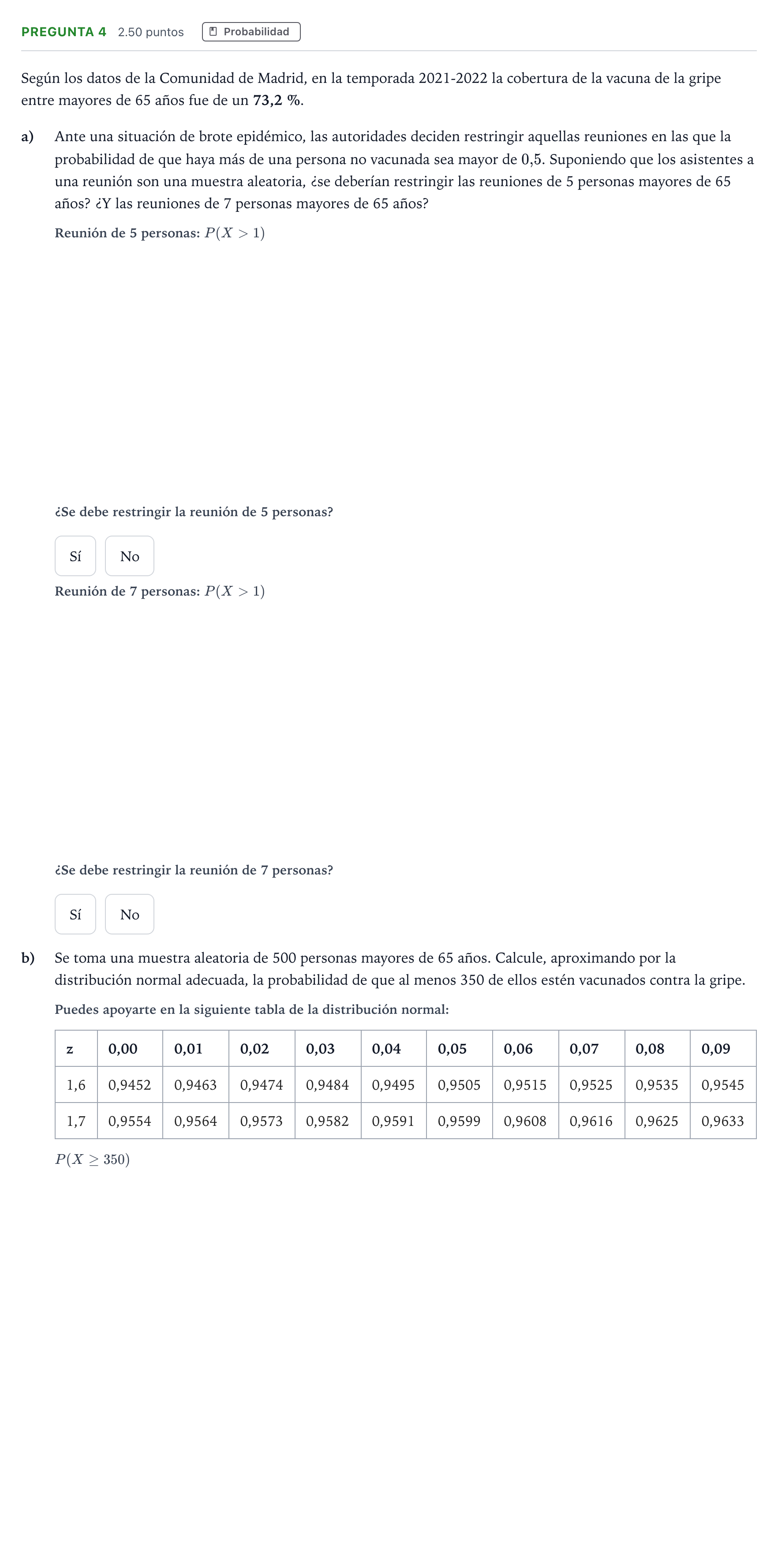 Enunciado: Pregunta 4 · Matemáticas II PAU Madrid Modelo 2025