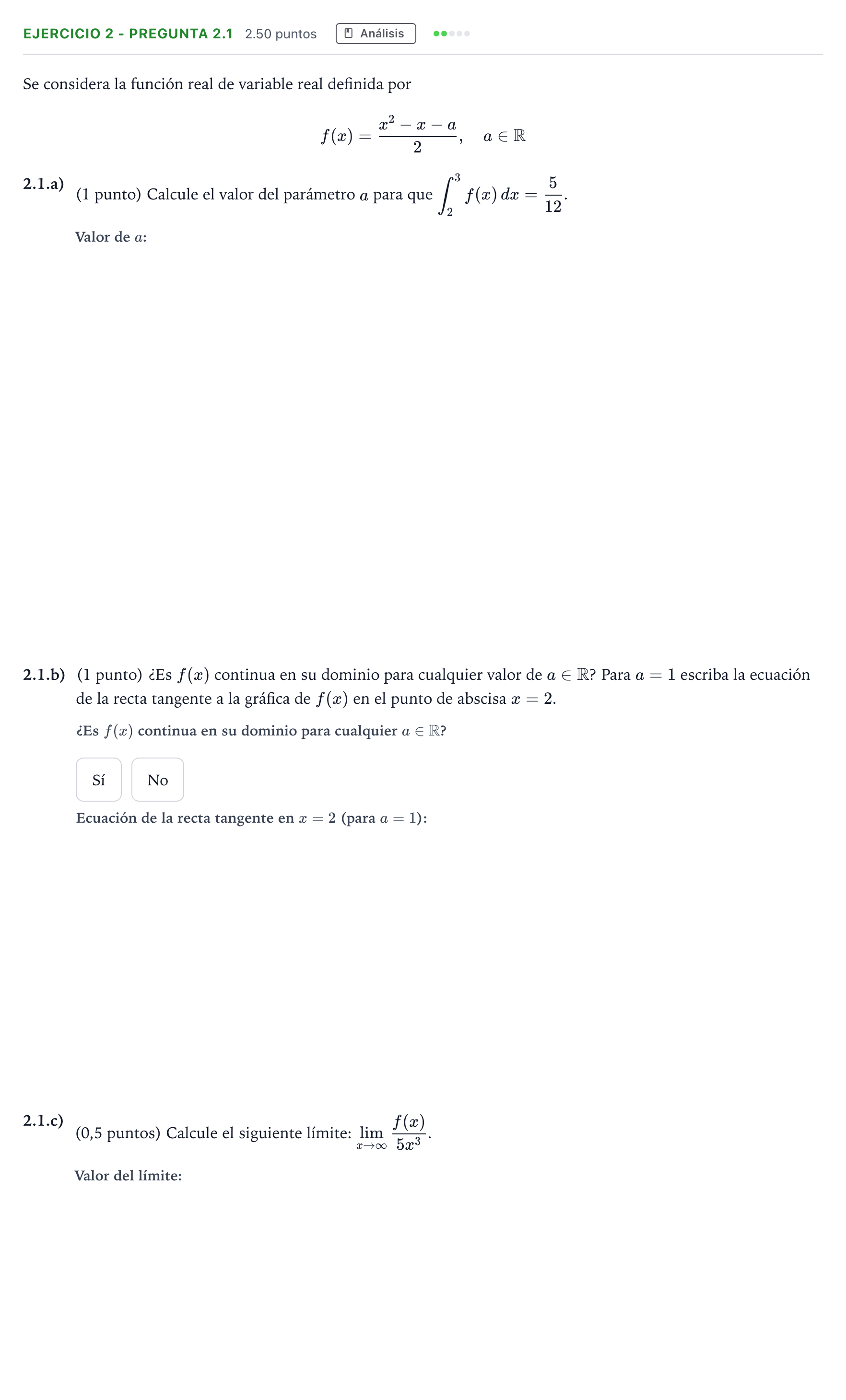 Enunciado: Ejercicio 2 - Pregunta 2.1 · Matemáticas aplicadas a las Ciencias Sociales II PAU Madrid Ordinaria Coincidencias 2025