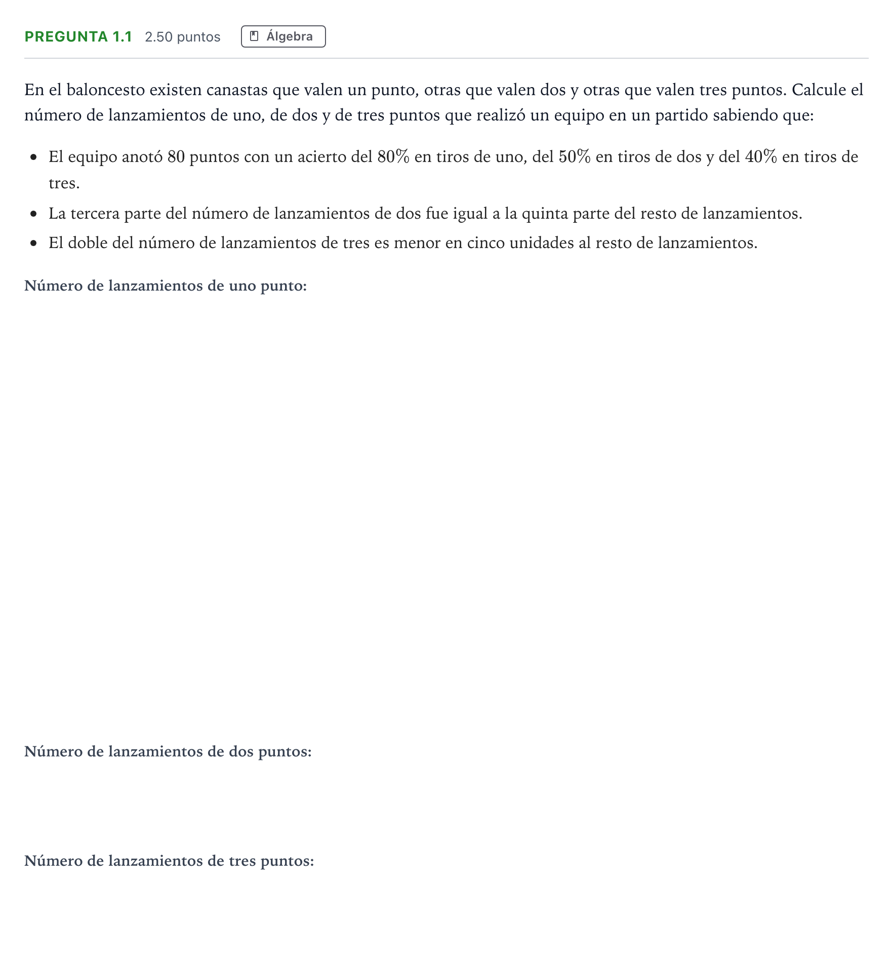 Enunciado: Pregunta 1.1 · Matemáticas II PAU Madrid Ordinaria 2025