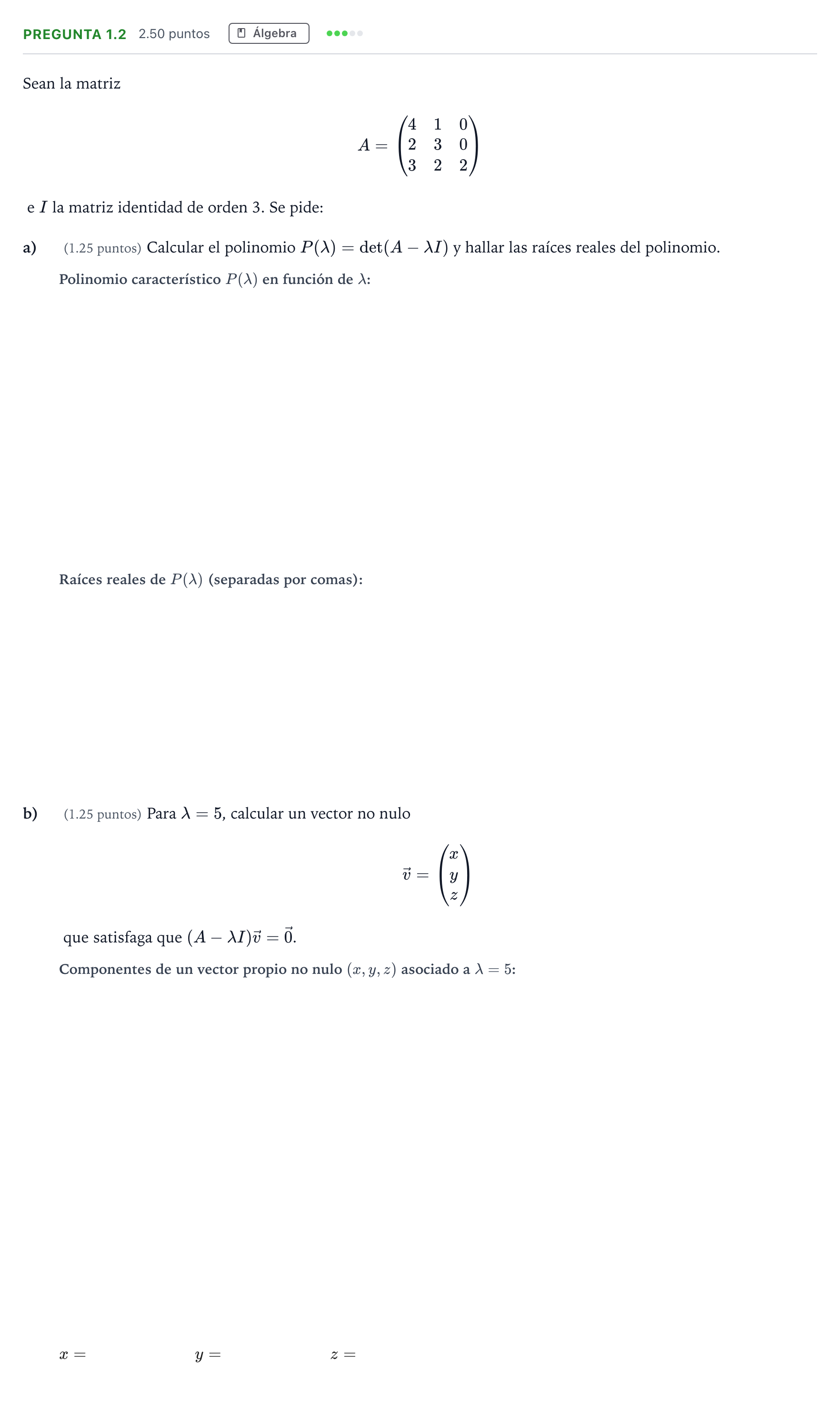 Enunciado: Pregunta 1.2 · Matemáticas II PAU Madrid Ordinaria 2025