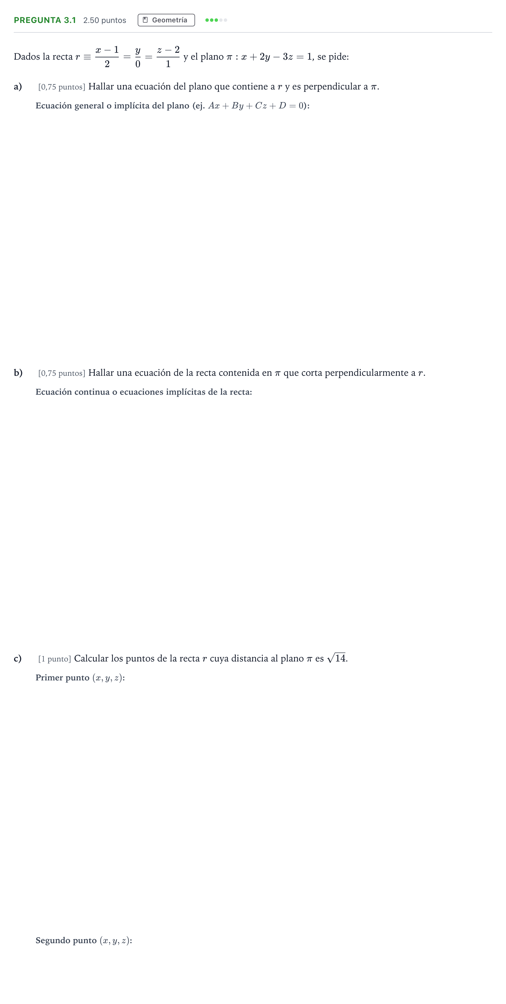 Enunciado: Pregunta 3.1 · Matemáticas II PAU Madrid Ordinaria 2025