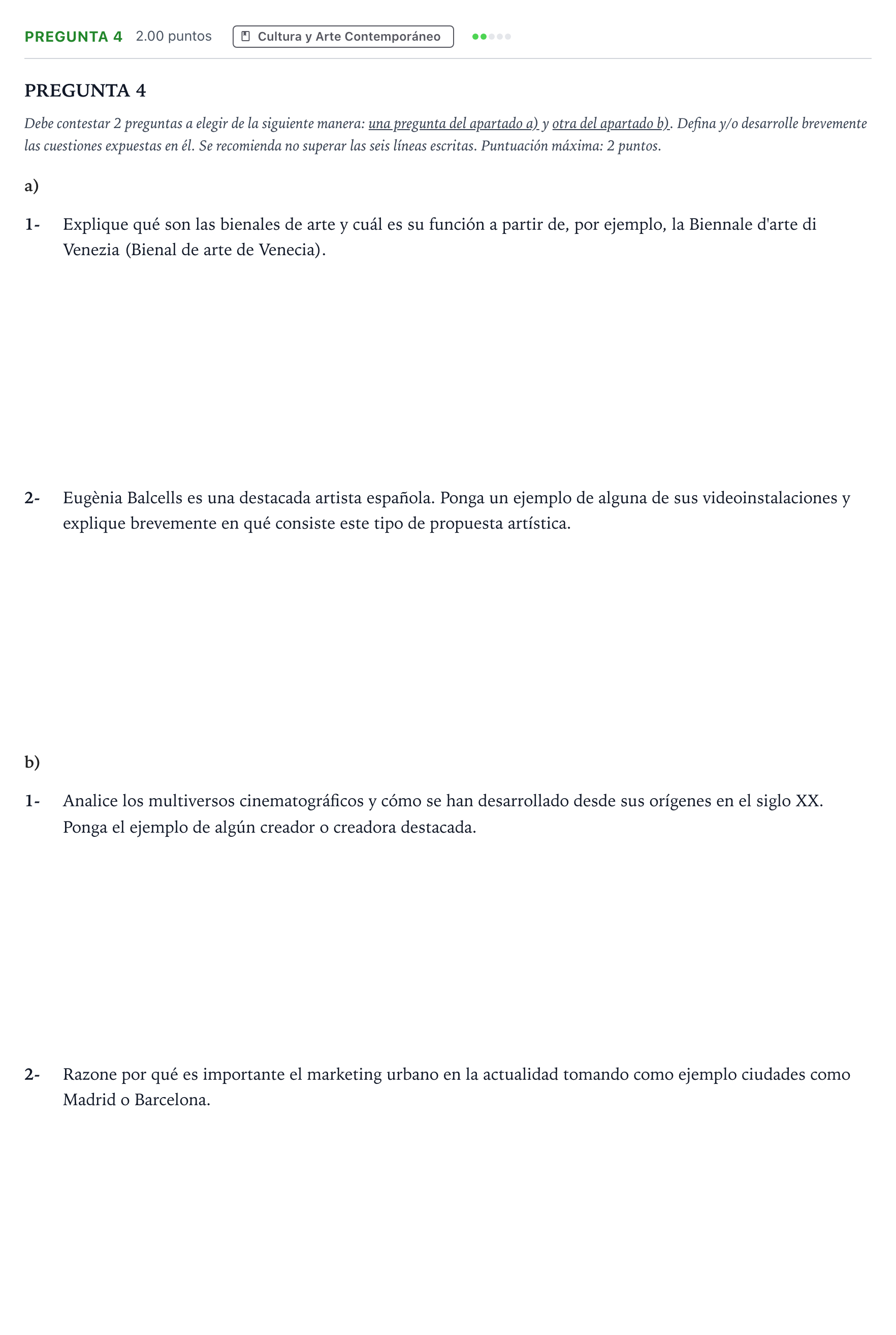 Enunciado: Pregunta 4 · Movimientos Culturales y Artísticos PAU Madrid Modelo 2025