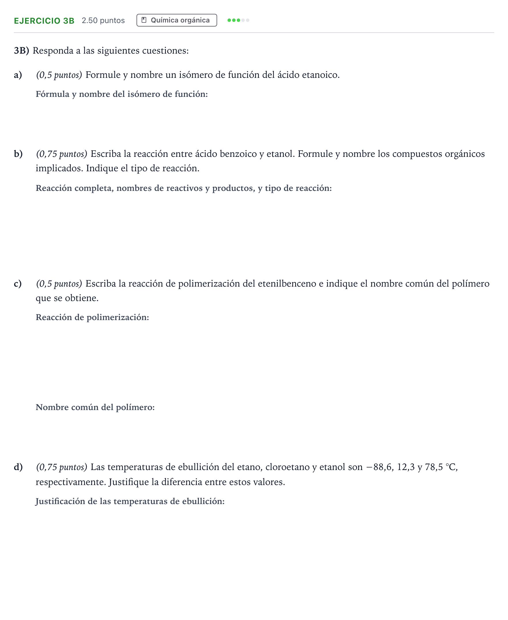 Enunciado: Ejercicio 3B · Química PAU Madrid Extraordinaria 2025