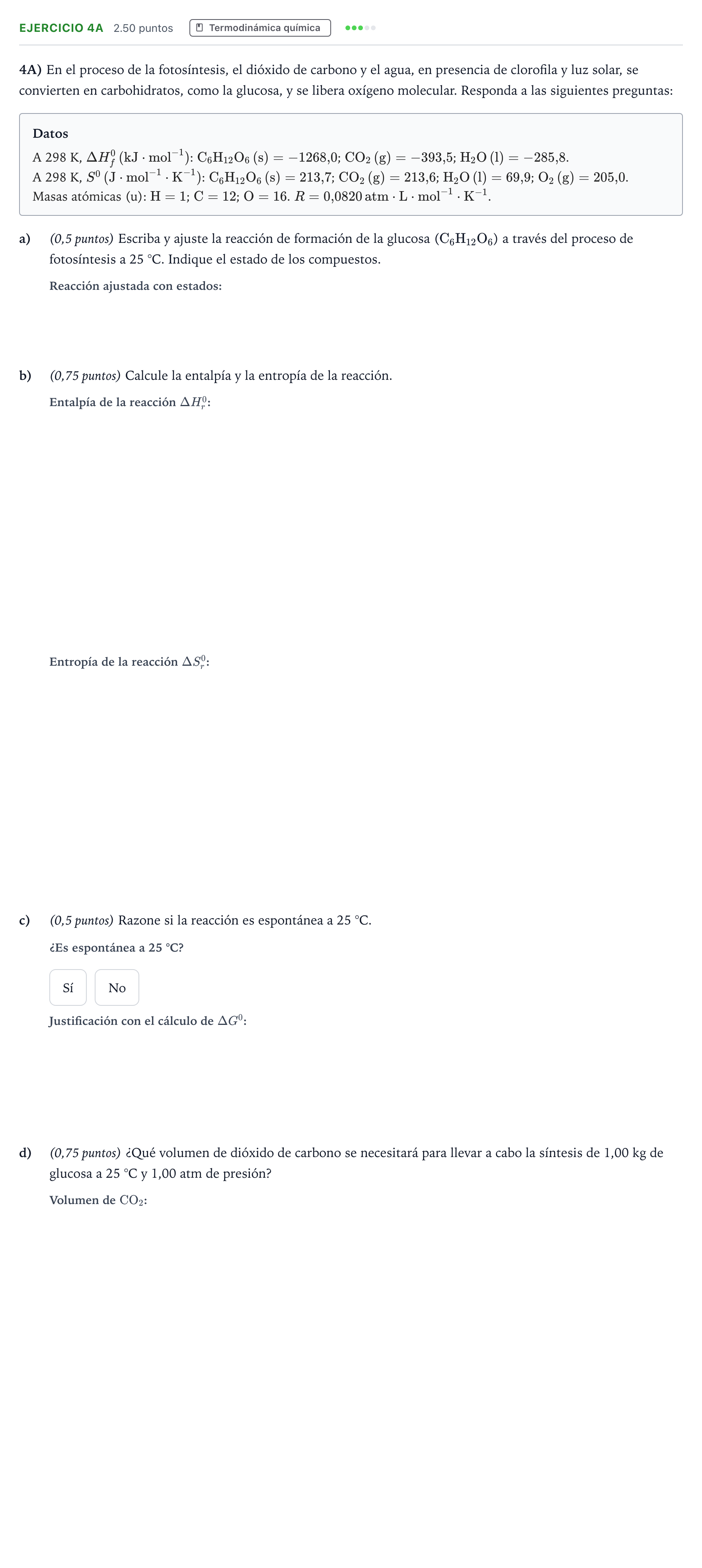 Enunciado: Ejercicio 4A · Química PAU Madrid Extraordinaria 2025