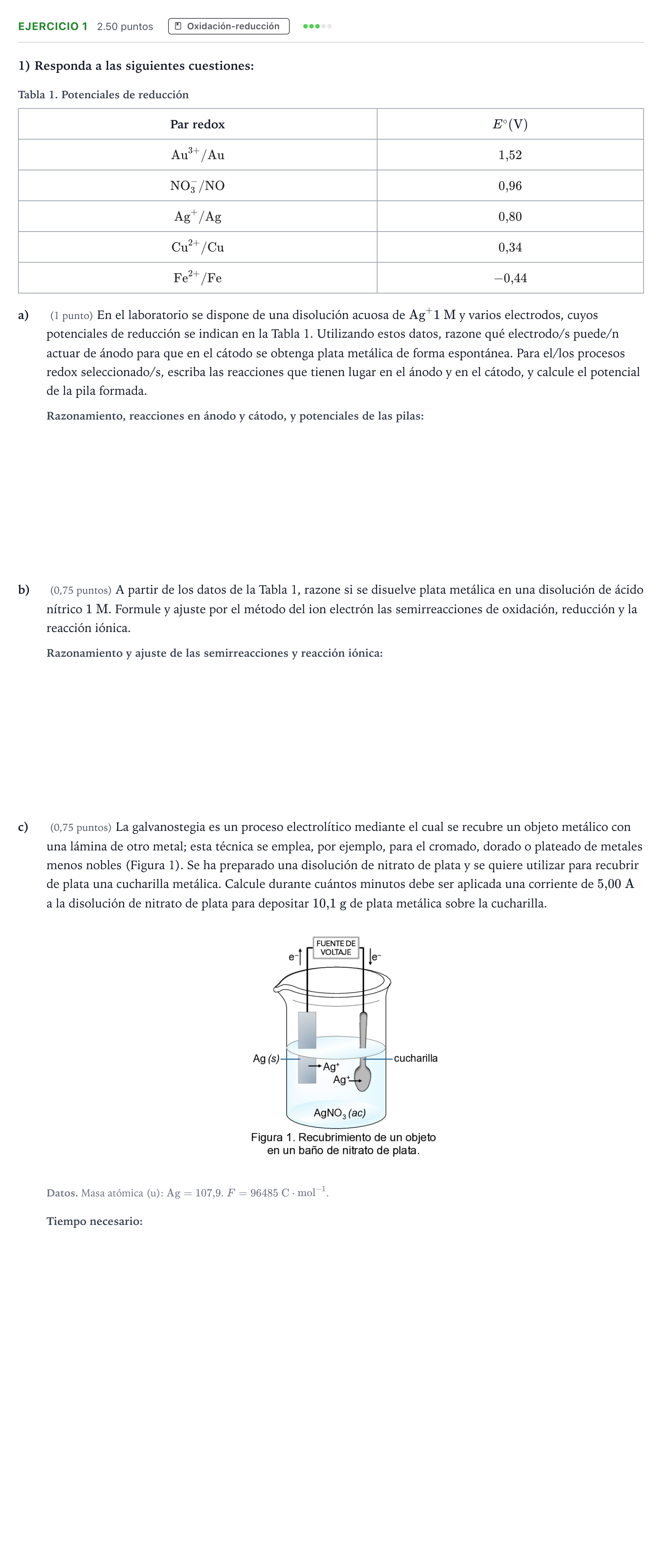 Enunciado: Problema 1 · Química PAU Madrid Modelo 2025