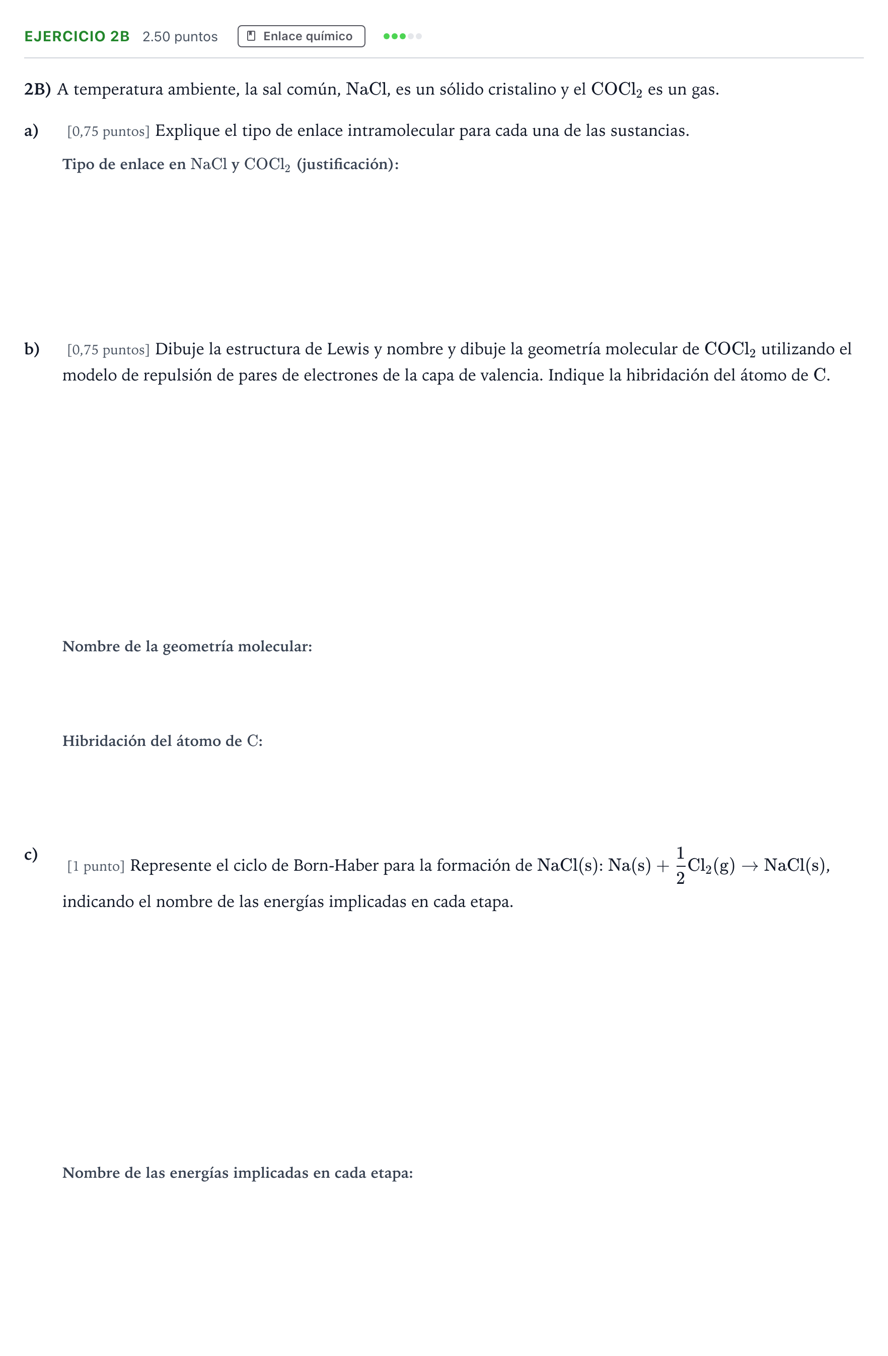 Enunciado: Ejercicio 2B · Química PAU Madrid Modelo 2025