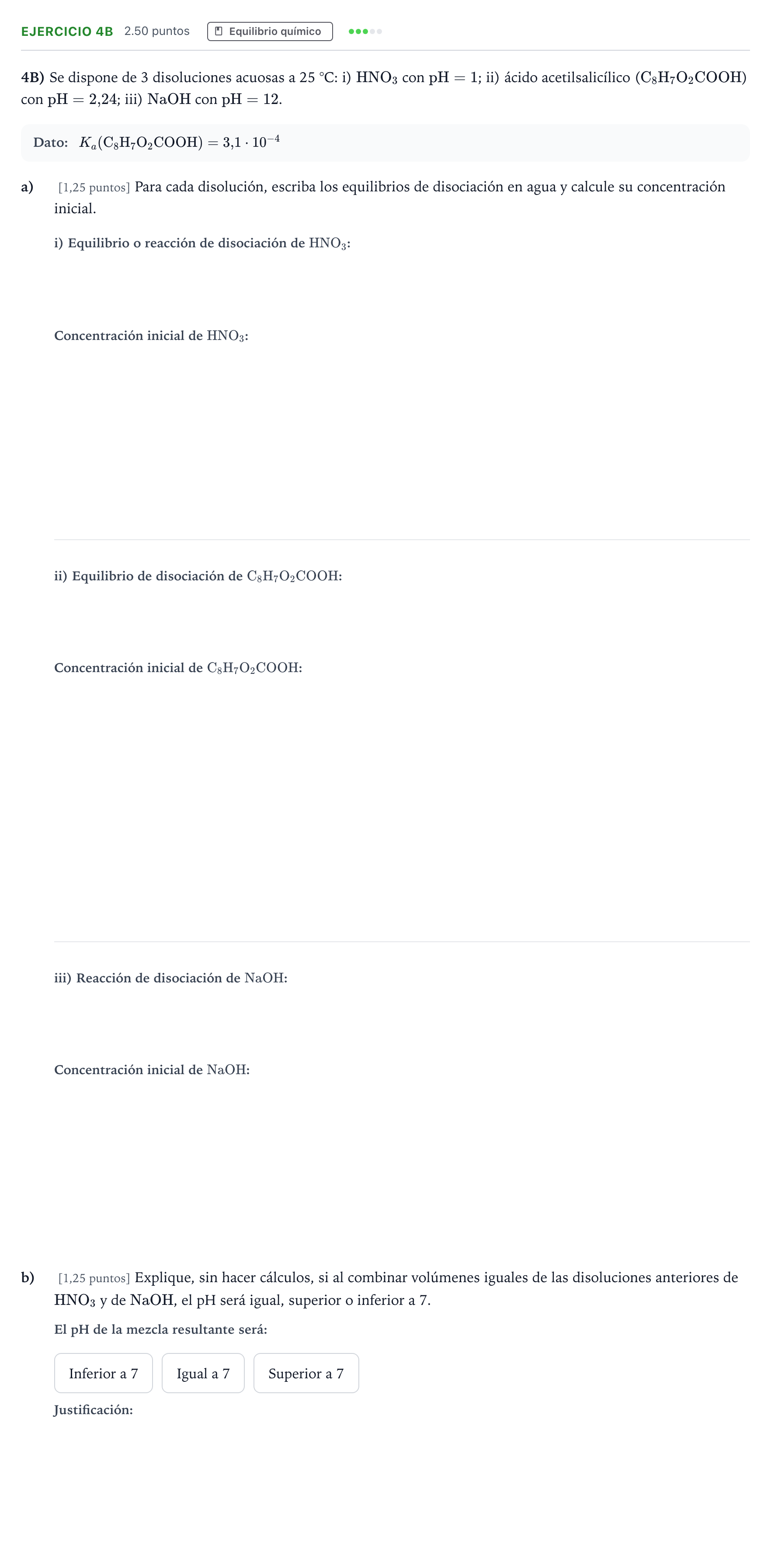 Enunciado: Ejercicio 4B · Química PAU Madrid Modelo 2025