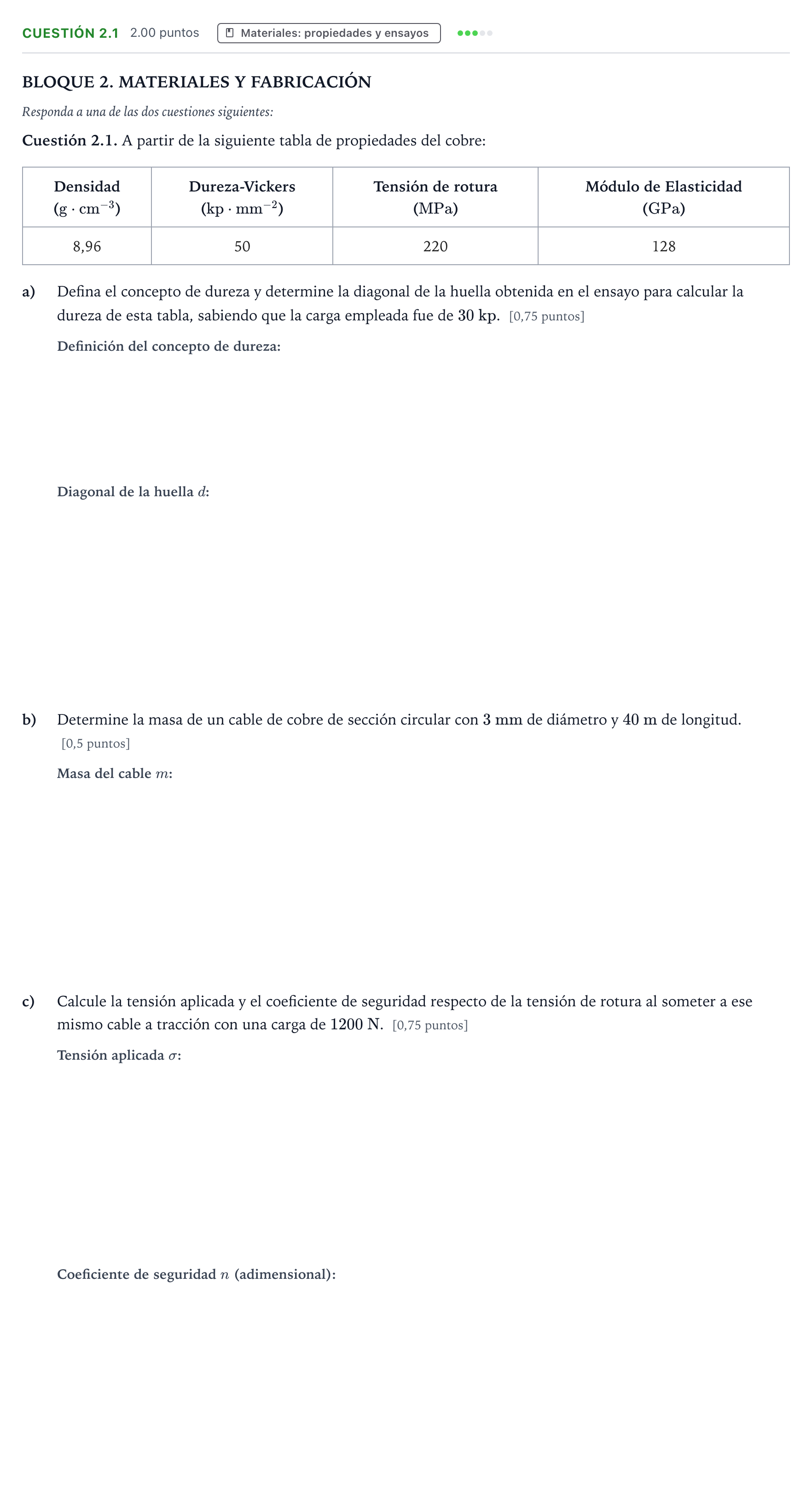 Enunciado: Cuestión 2.1 · Tecnología e Ingeniería II PAU Madrid Extraordinaria Coincidencias 2025